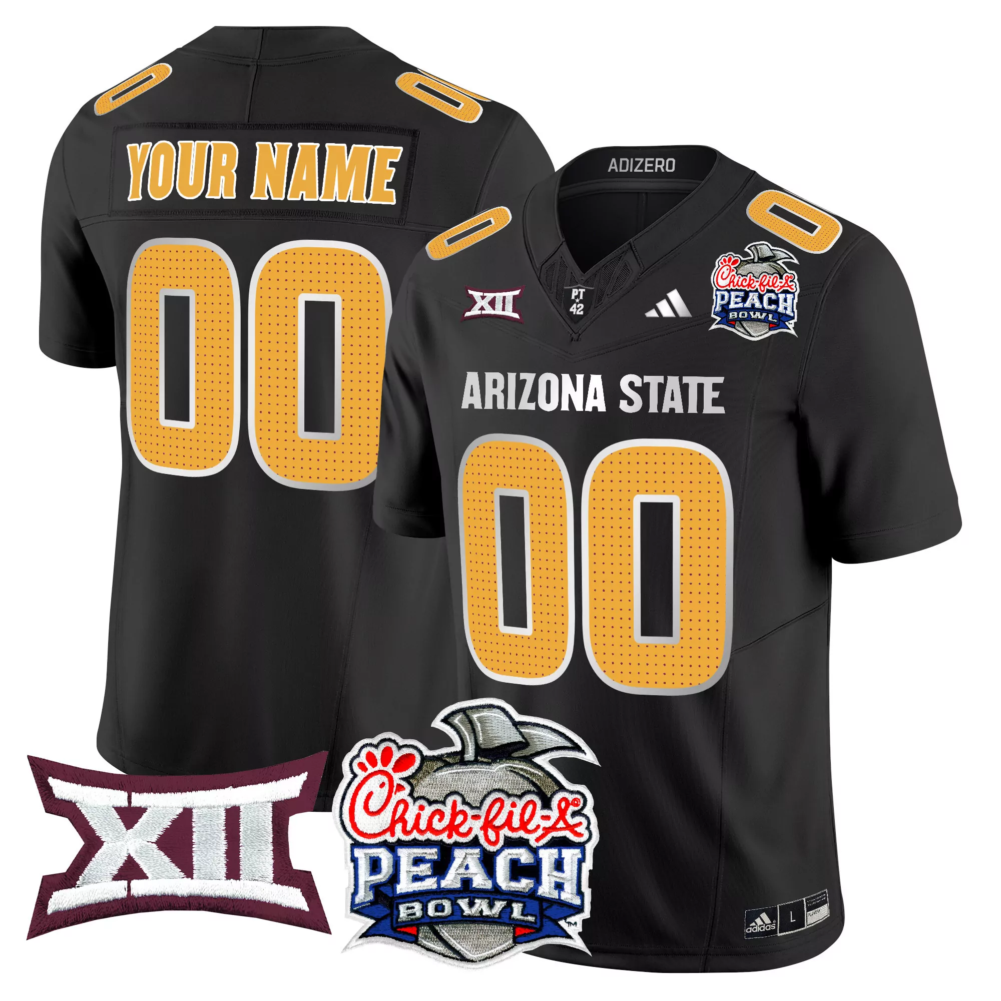 arizona state sun devils black jersey with custom name number 00 youth size