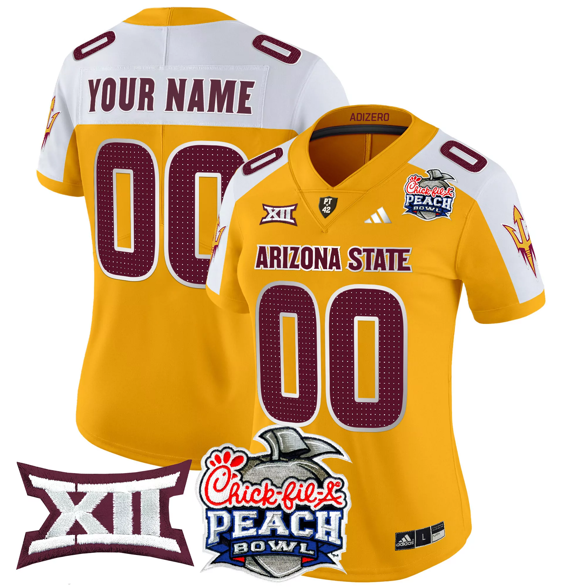 Arizona State Sun Devils Gold All Stitched Jersey Women 2025 Peach Bowl Name Patch