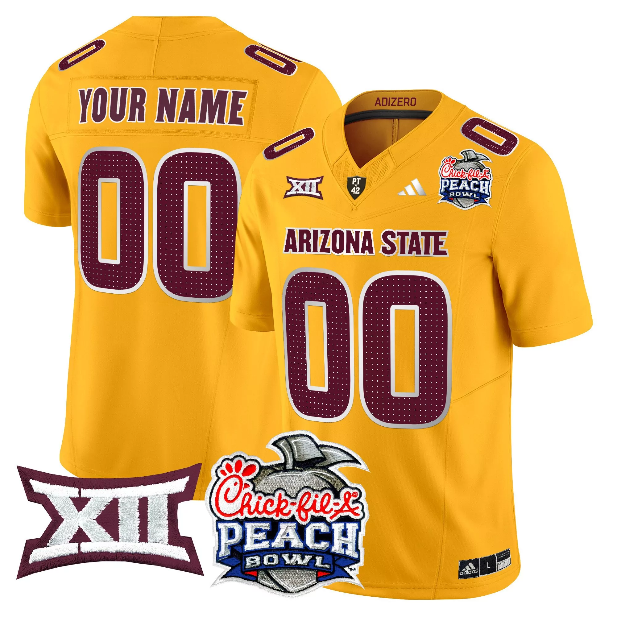Arizona State Sun Devils White Stitched Jersey With Xii Patch 2025 Your Name 00 Men'S Style