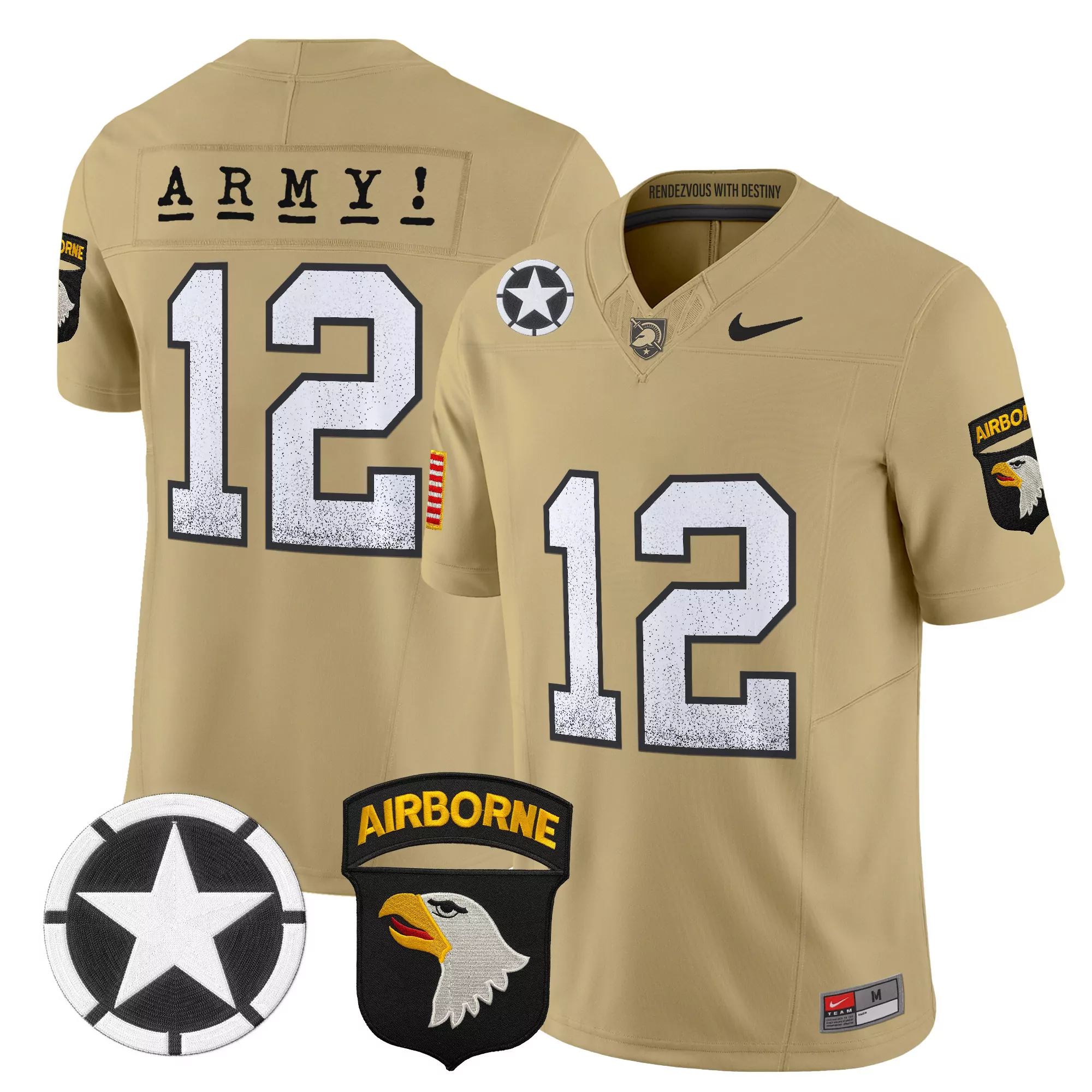 Army 12 Men'S Stitched Jersey With Name Patch Gold 2025
