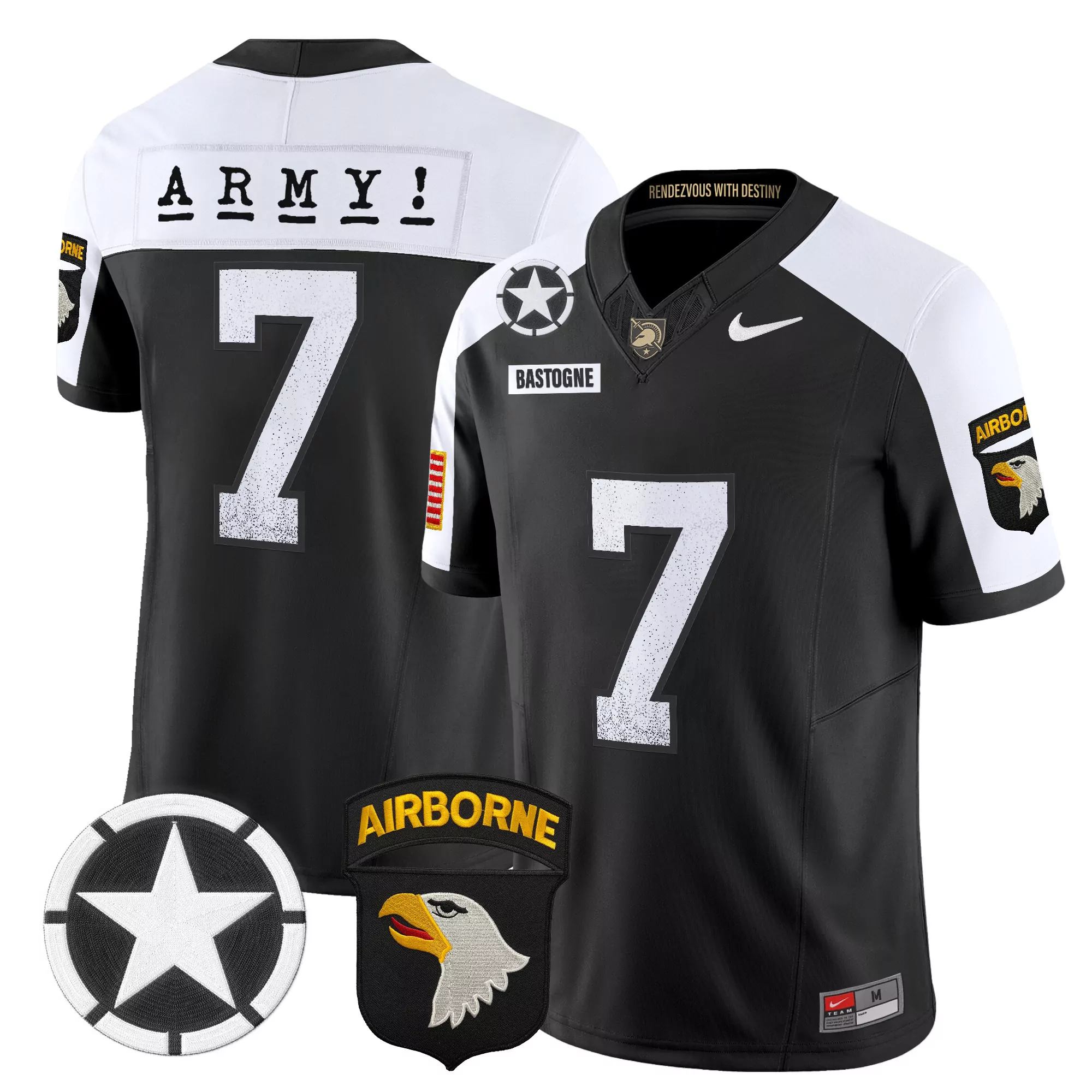 Army 13 Stitched Men'S Black Jersey With Name Patch 2024 Airborne Division