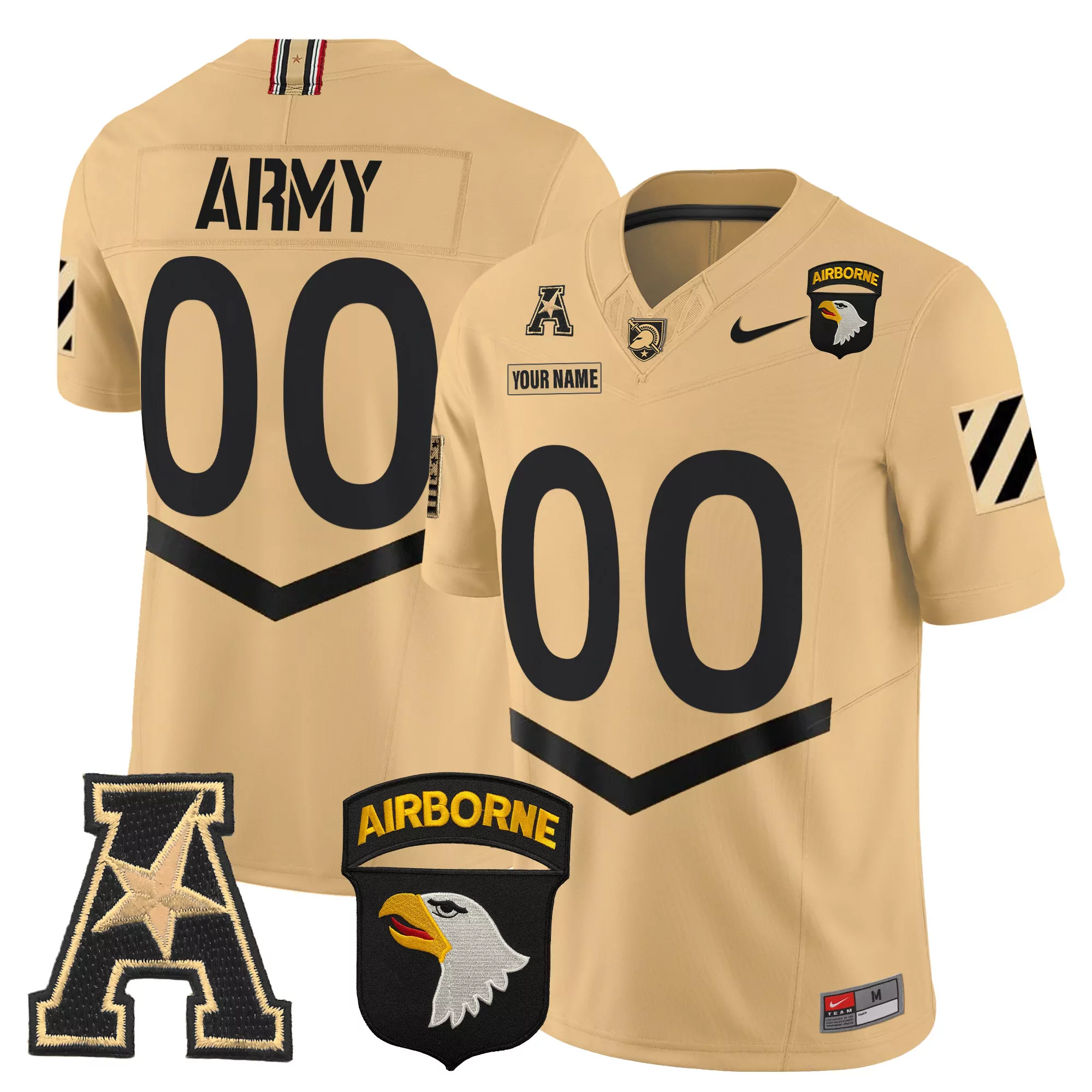 Army Airborne 00 Men'S Stitched Jersey Gold With Name Patch 2025