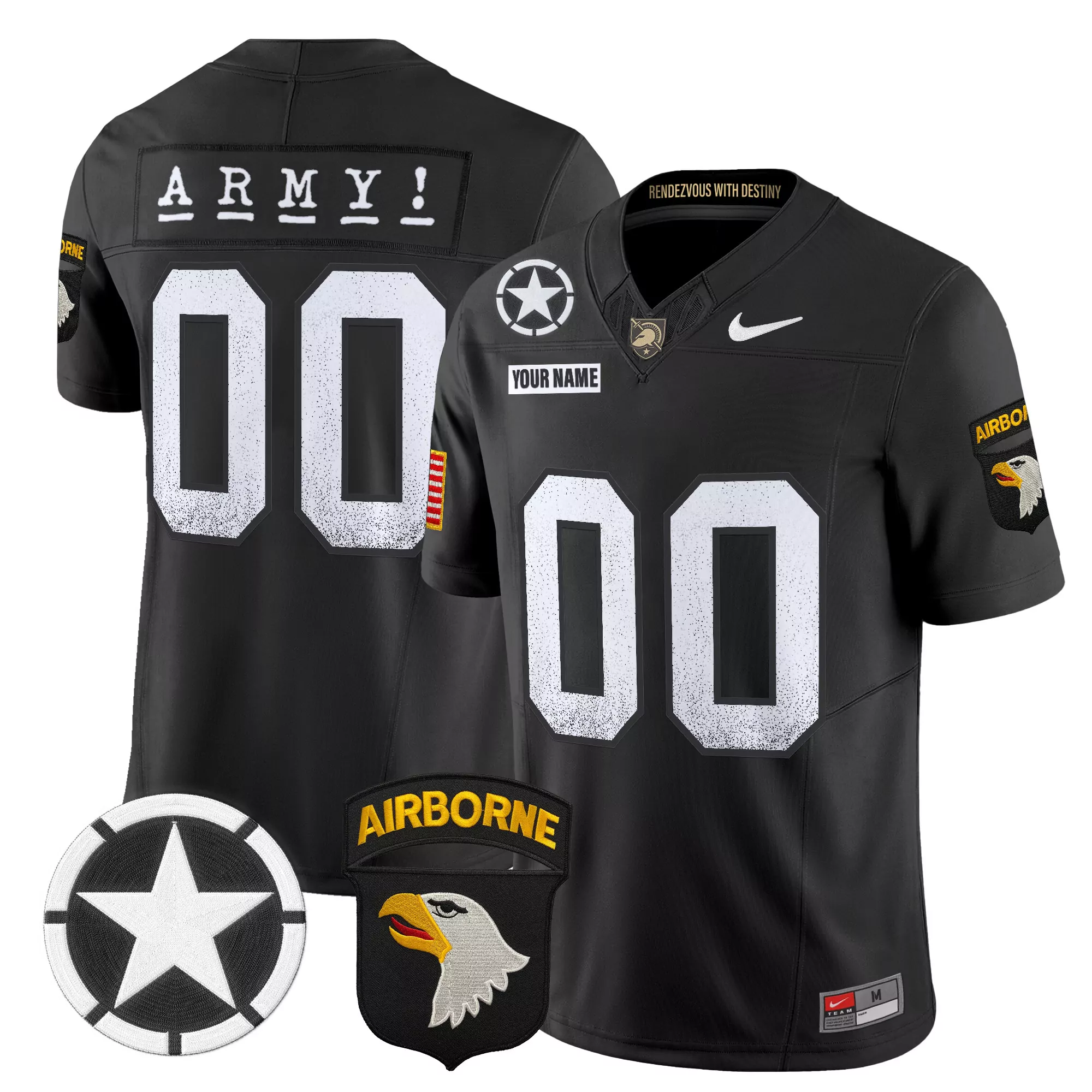 Army Airborne 00 Men'S Stitched Jersey Gold With Name Patch 2025