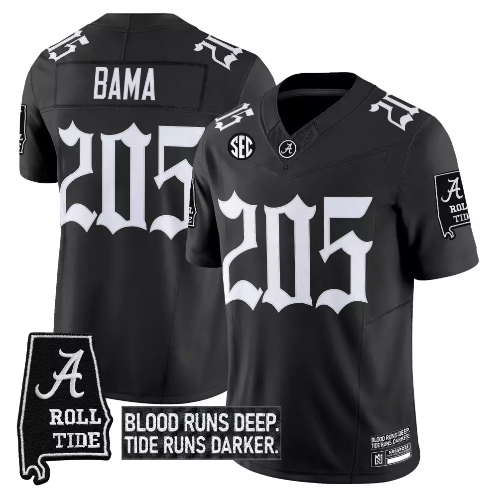 Bama 205 Men's Stitched Vapor Jersey | Black SEC Patch 2025 Name Patch | For Men, Women & Youth