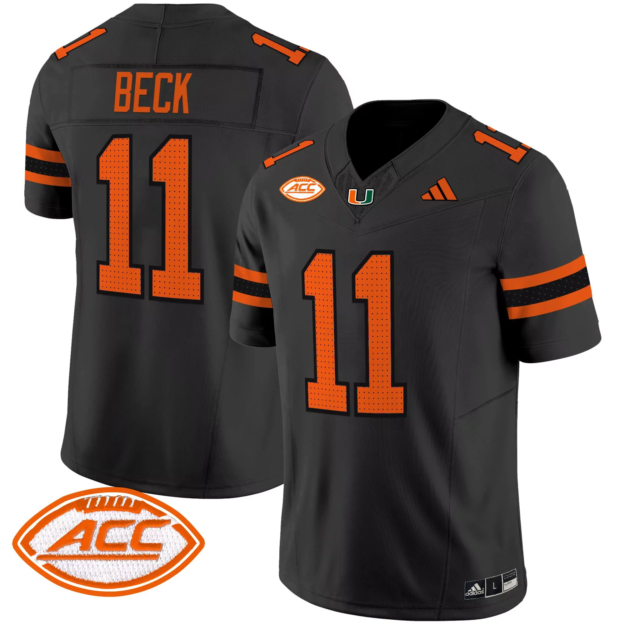beck 11 men s vapor jersey miami hurricanes orange acc embroidered 2025