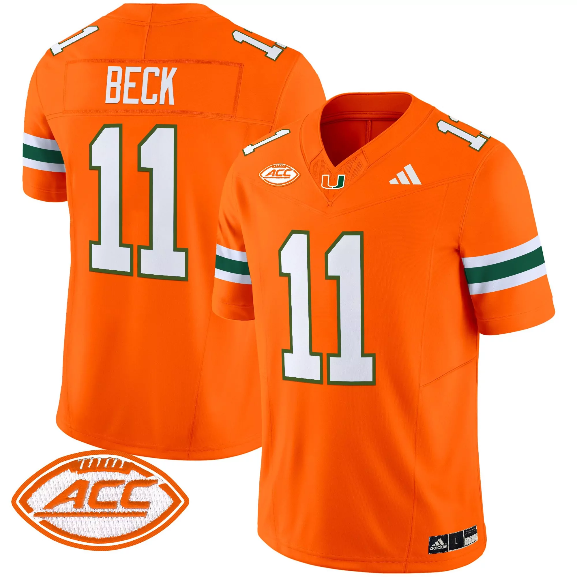 Beck 11 Men'S Stitched Jersey Miami Hurricanes Green Acc Name Patch 2025
