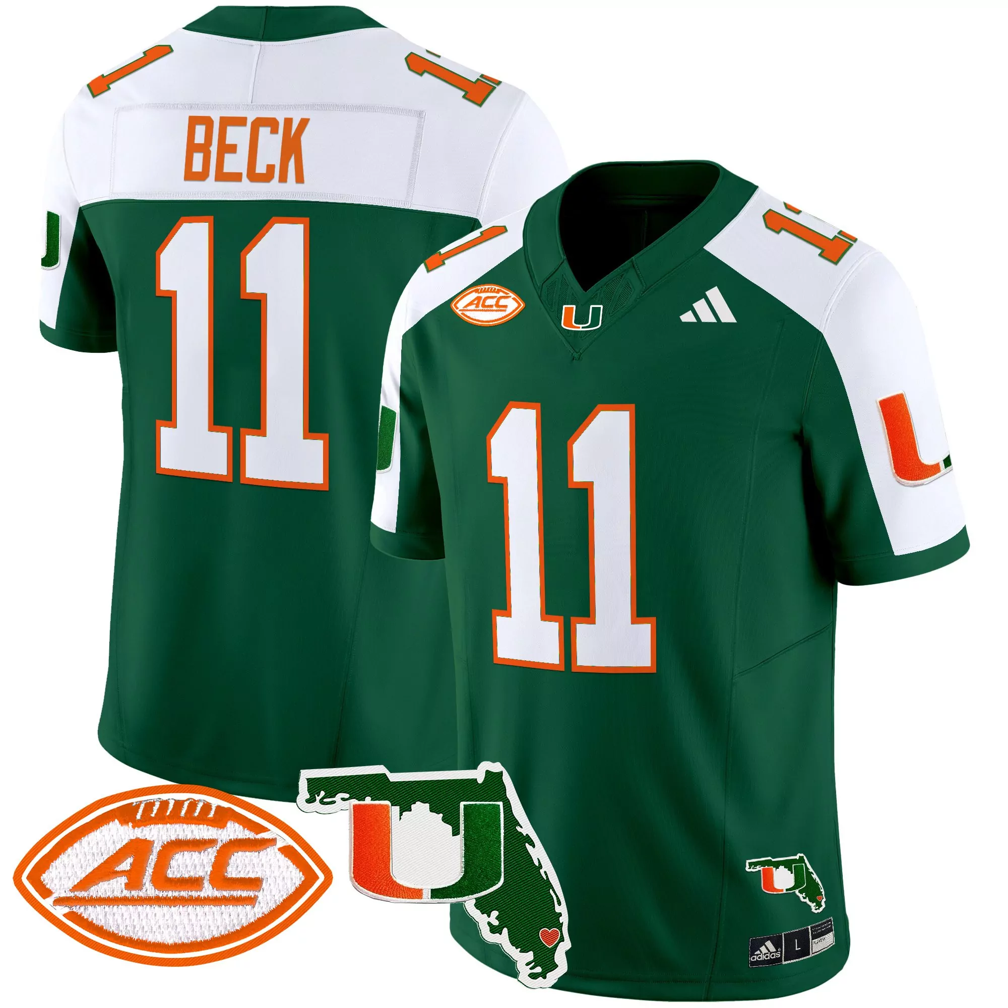 Beck 11 Men'S Stitched Jersey Miami Hurricanes Green Acc Name Patch 2025
