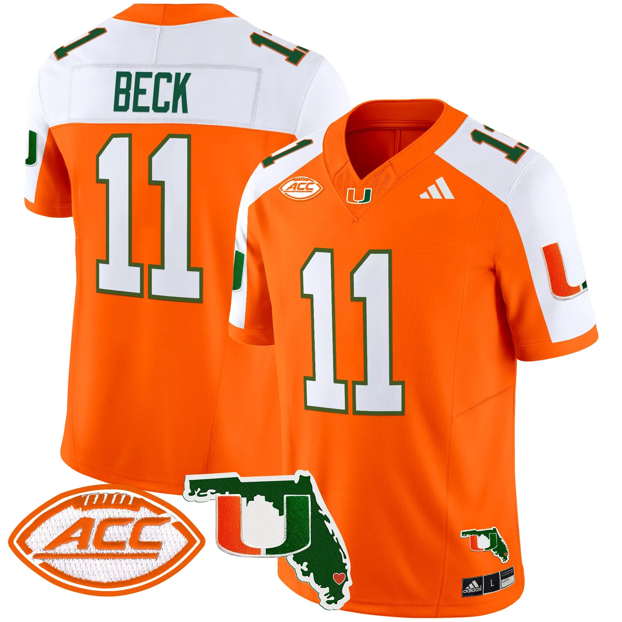 Beck 11 Men'S Stitched Jersey Miami Hurricanes Green Acc Name Patch 2025