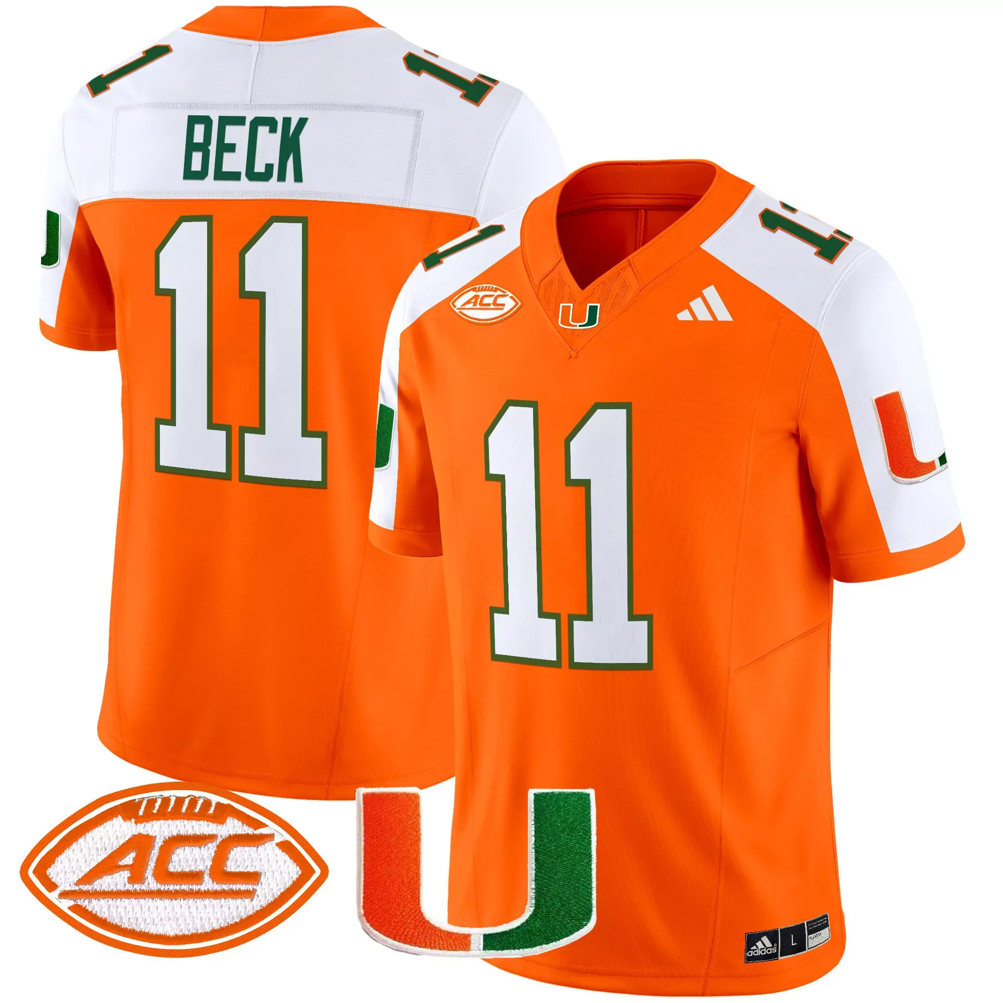 Beck 11 Men'S Stitched Jersey Miami Hurricanes Green Acc Name Patch 2025