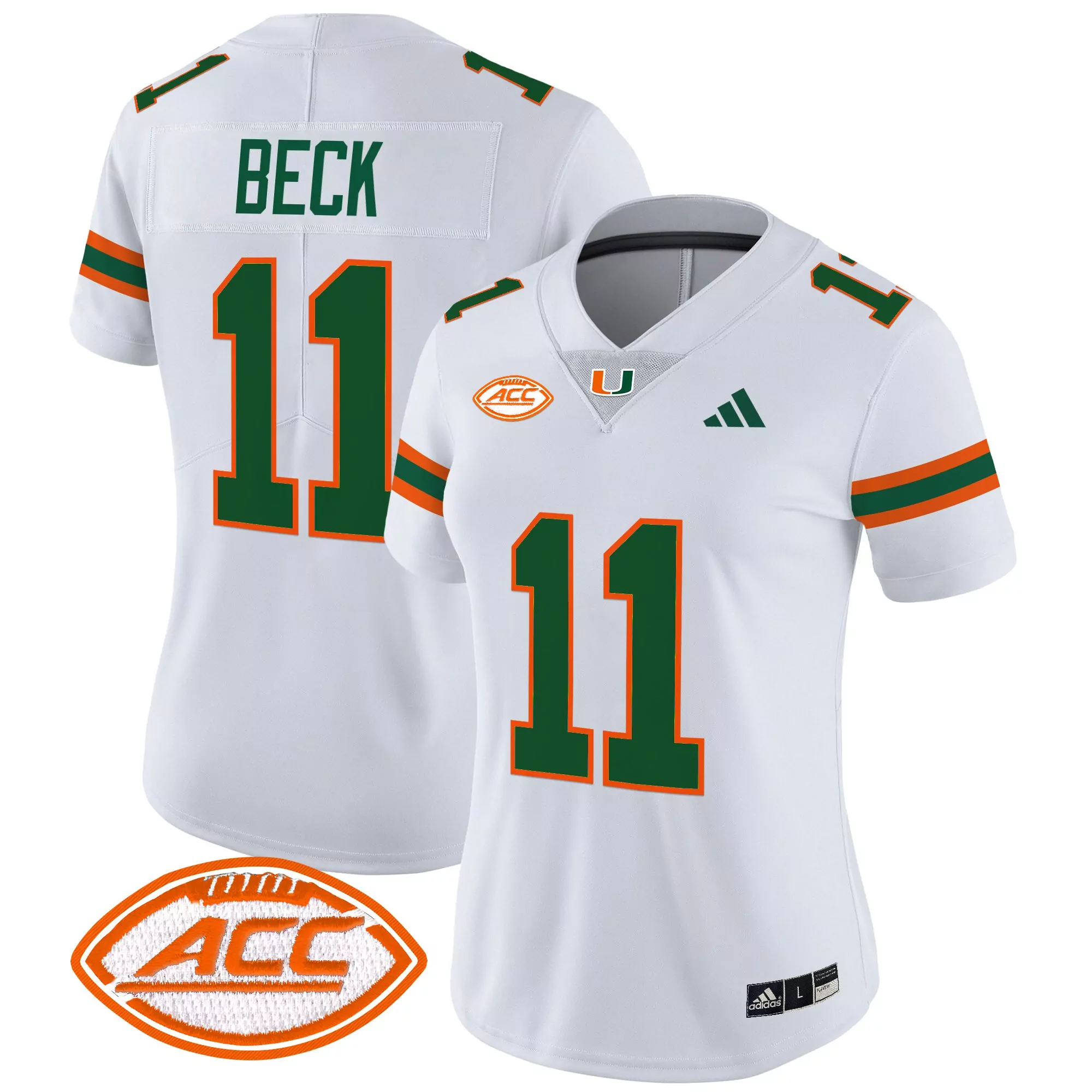 Beck 11 Women'S Stitched Miami Hurricanes White Jersey With Acc Patch 2025