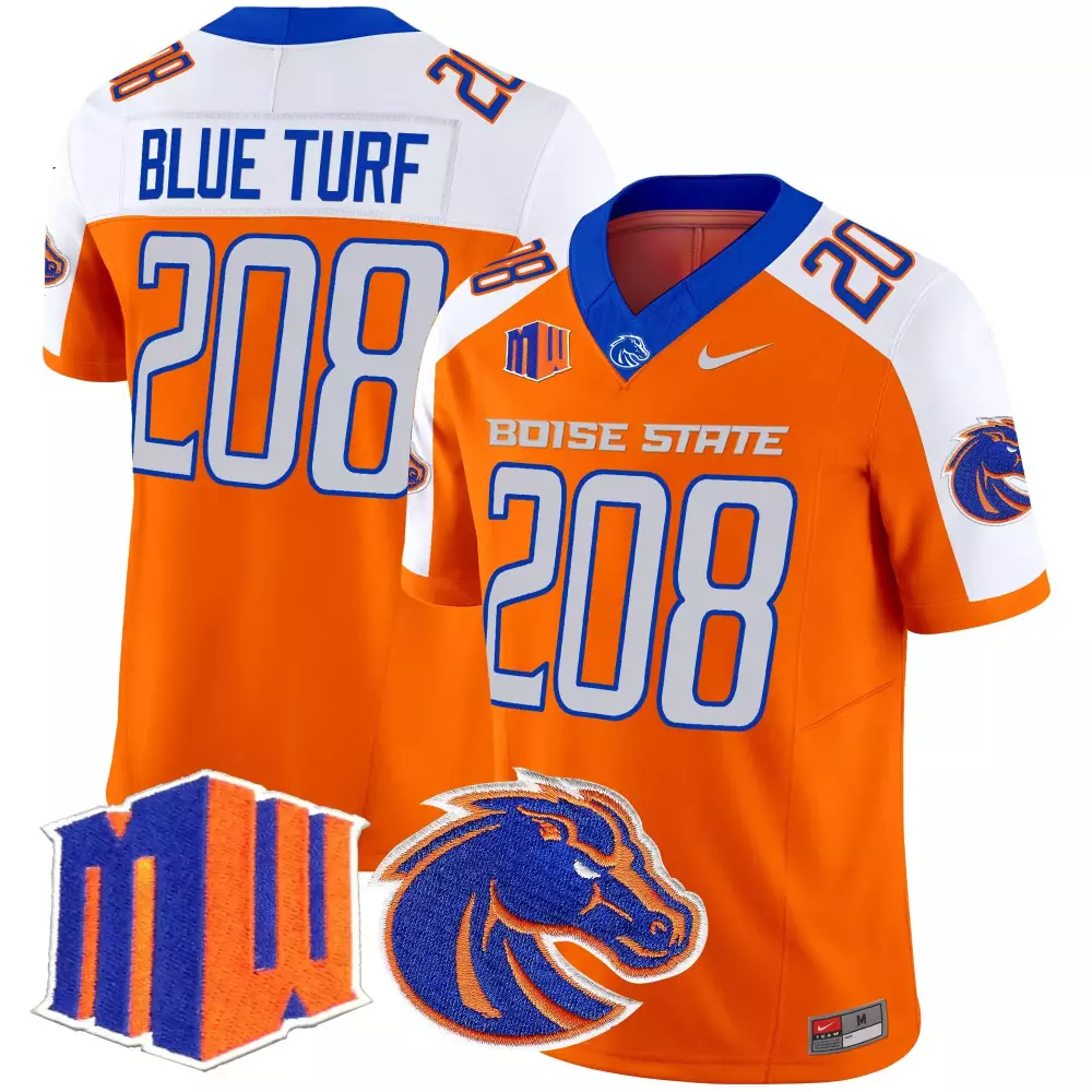 Blue Turf 208 Boise State Broncos Orange Stitched Jersey | Men's 2024 Limited Name Patch | Fan Gear for Game Day | For Men, Women & Youth