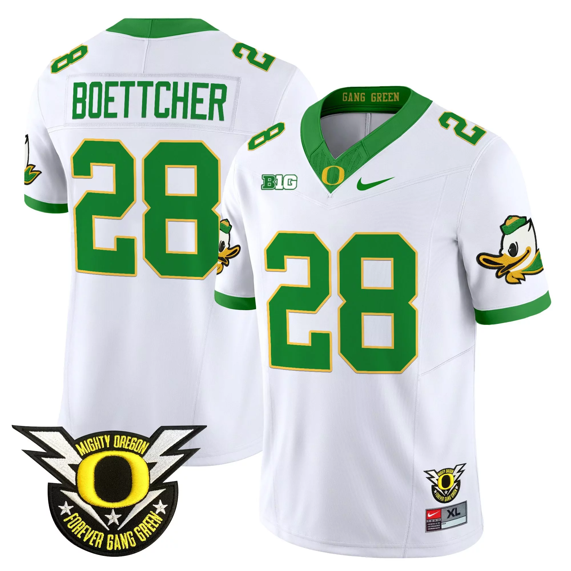 Boettcher 28 Men'S Oregon Ducks Stitched Jersey White Gang Green 2025 Name Patch
