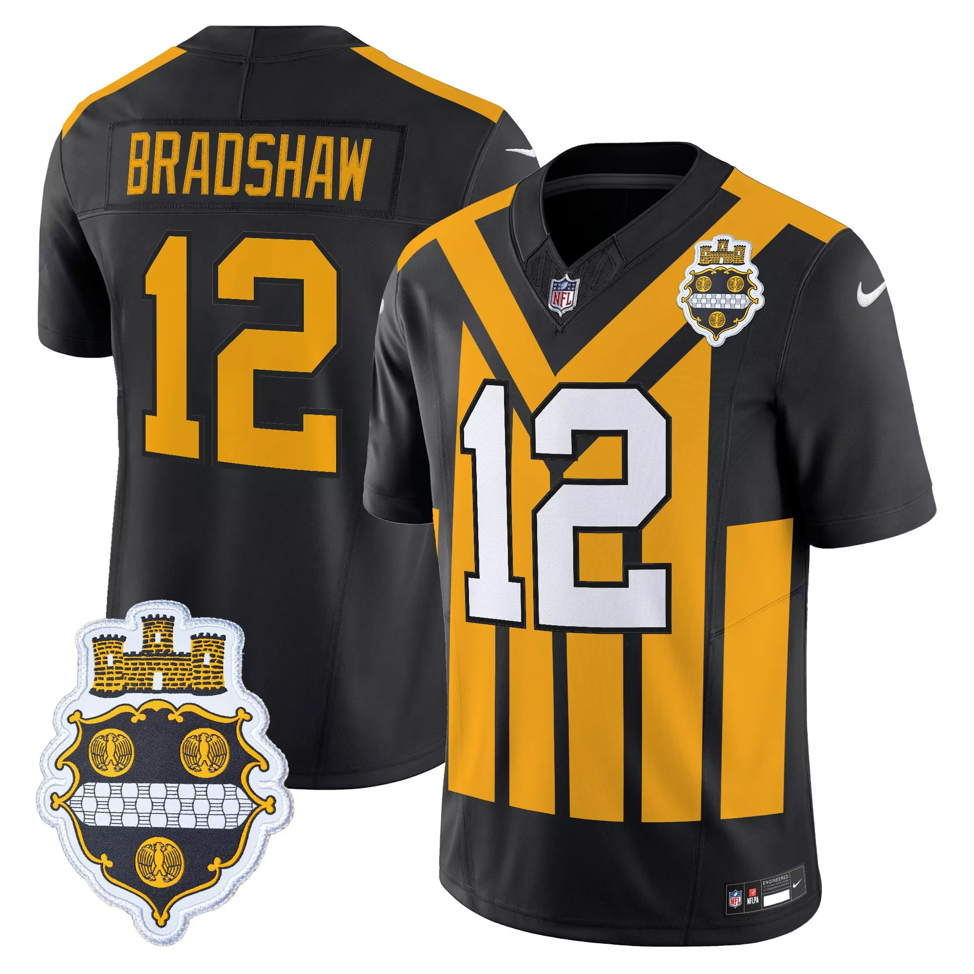 bradshaw 12 women s pittsburgh steelers black vapor jersey stitched embroidered patch 2023