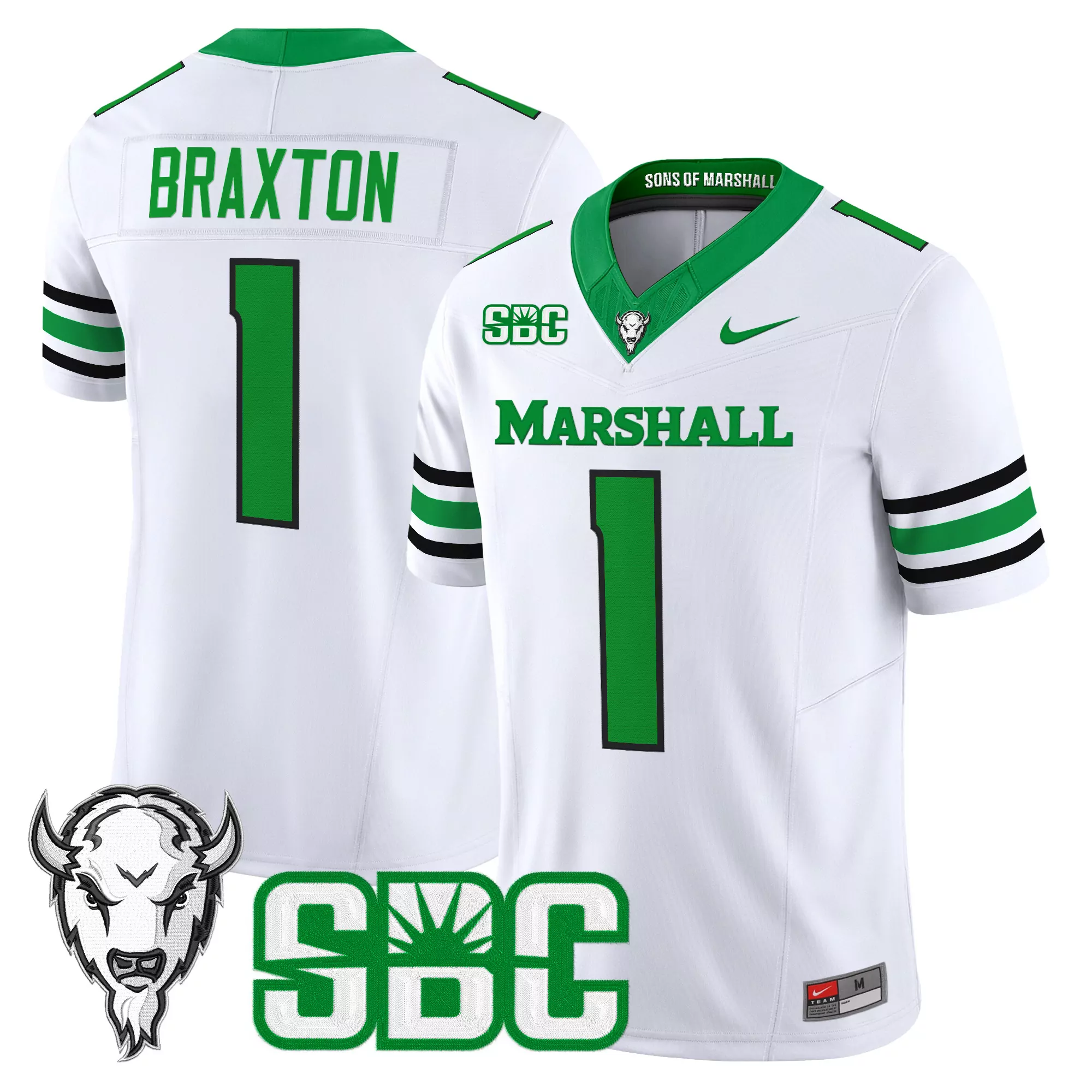 Braxton 1 Marshall Thundering Herd White Stitched Jersey Men Name Patch 2025 Sbc