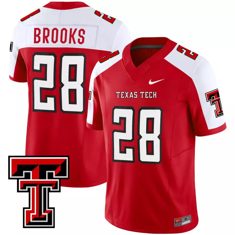Brooks 28 Texas Tech Red Men's All Stitched Jersey | Name Patch 2023 | Game Day Essential | For Men, Women & Youth