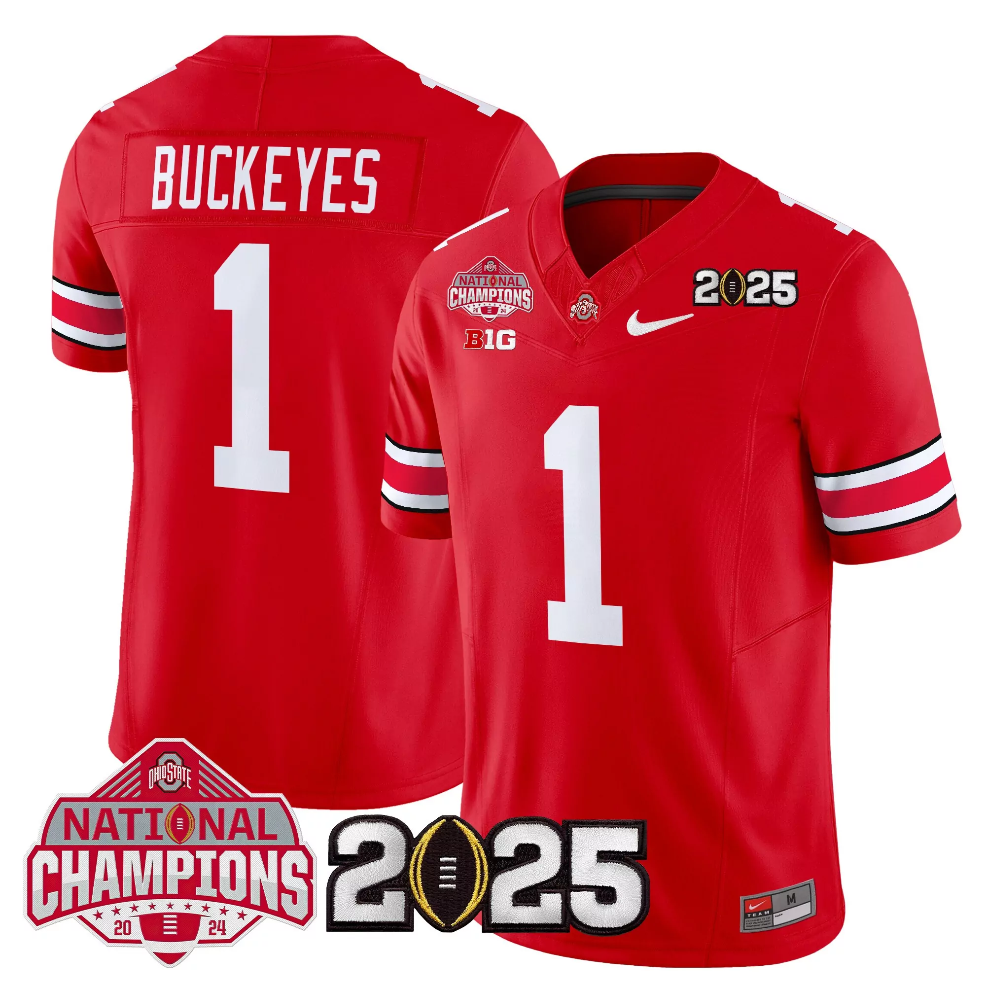 Buckeyes 1 Men'S Stitched Black Jersey With National Champions Patch 2025