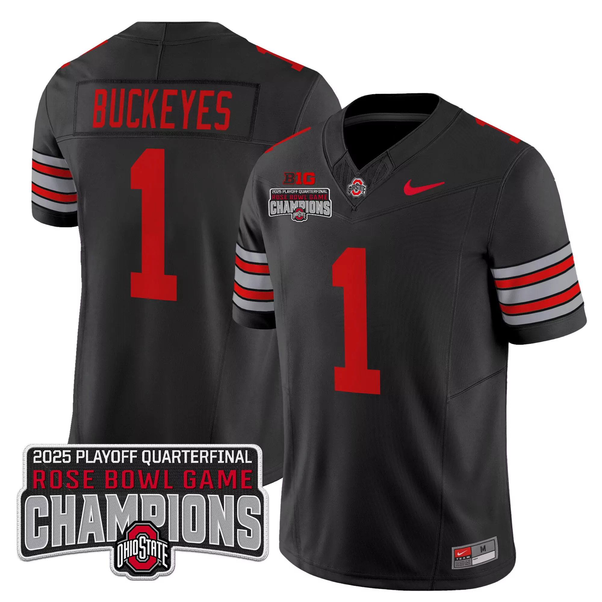 Buckeyes 1 Men'S Stitched Black Jersey With National Champions Patch 2025