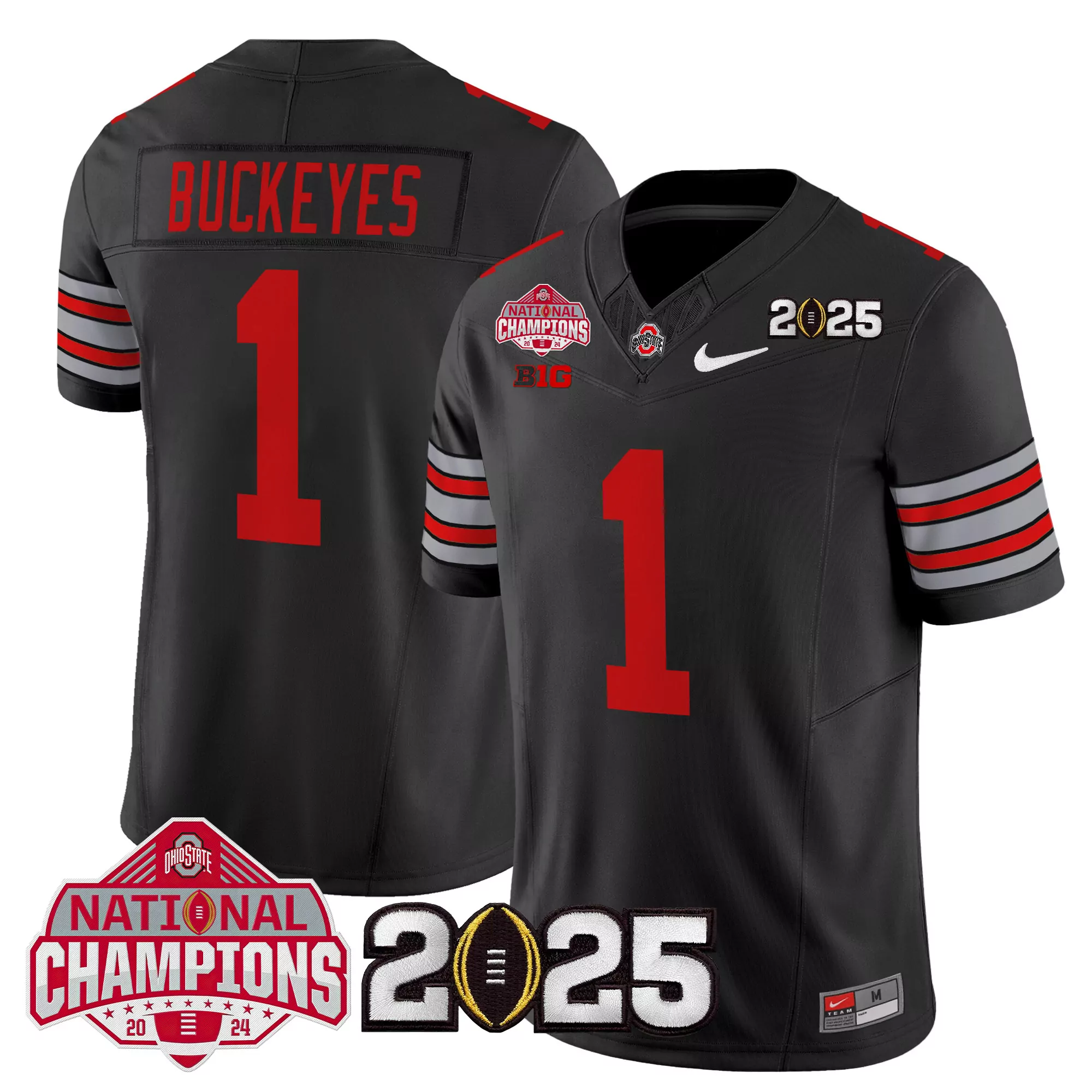 Buckeyes 1 Men'S Stitched Black Jersey With National Champions Patch 2025