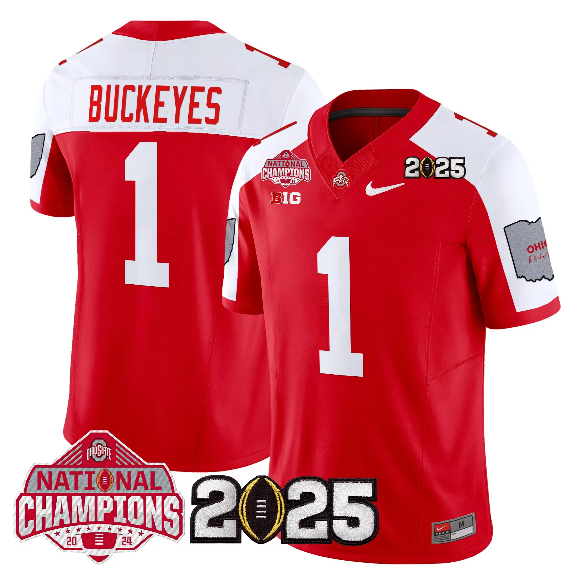 Buckeyes 1 Stitched Jersey Red Men'S 2025 Cfp Final Patch Shirt