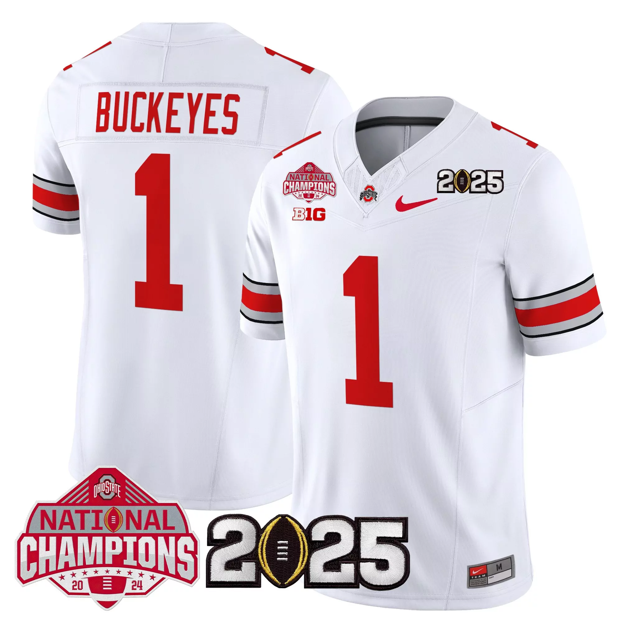 Buckeyes 1 Stitched Jersey Red Men'S 2025 Cfp Final Patch Shirt