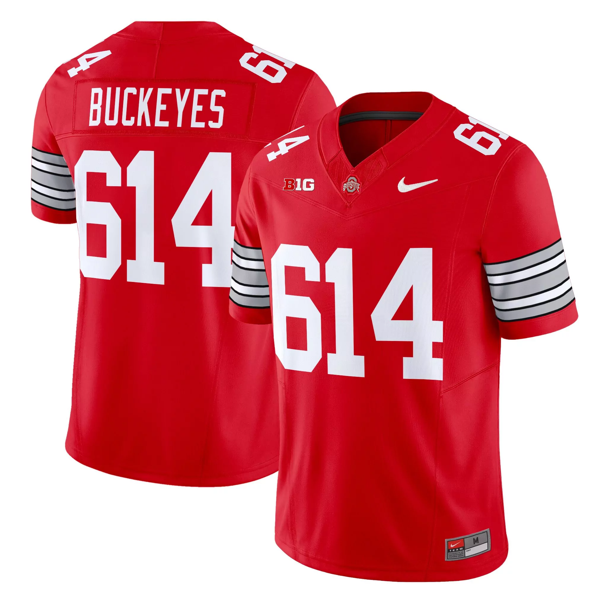 buckeyes 614 men s vapor jersey gray stitched embroidered patch 2025 season
