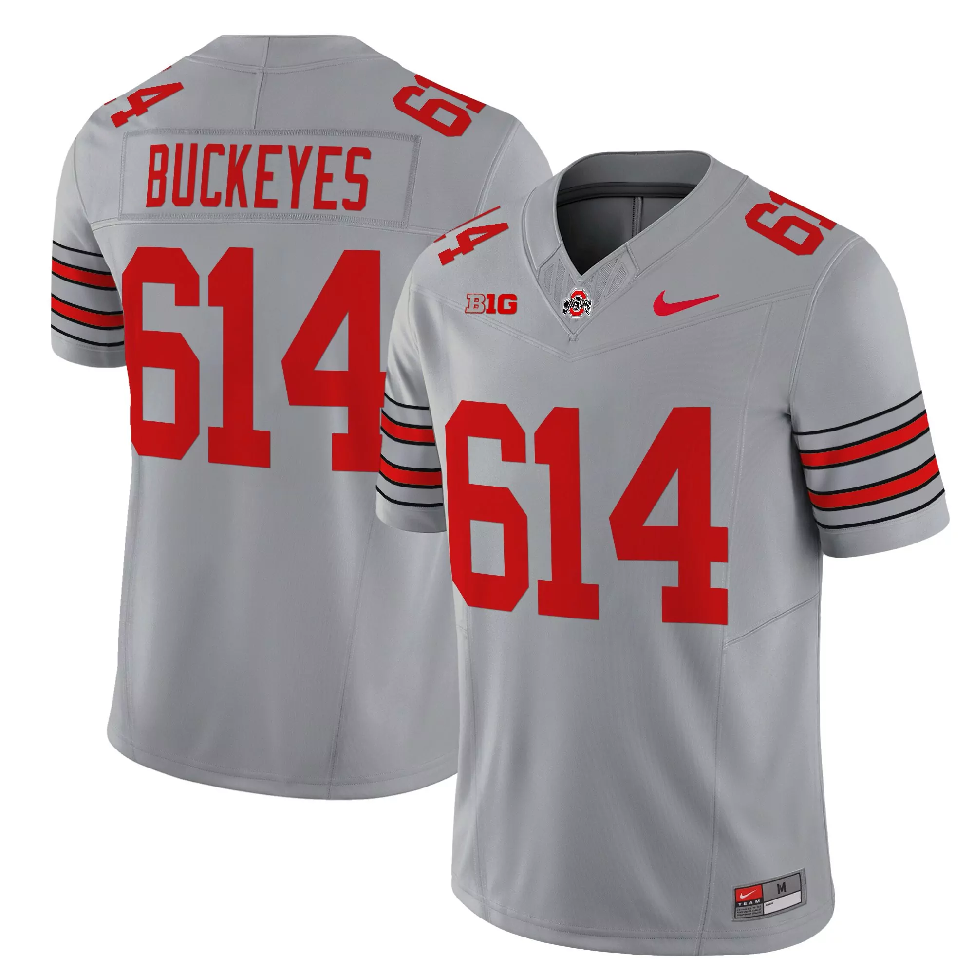buckeyes 614 men s vapor jersey gray stitched embroidered patch 2025 season