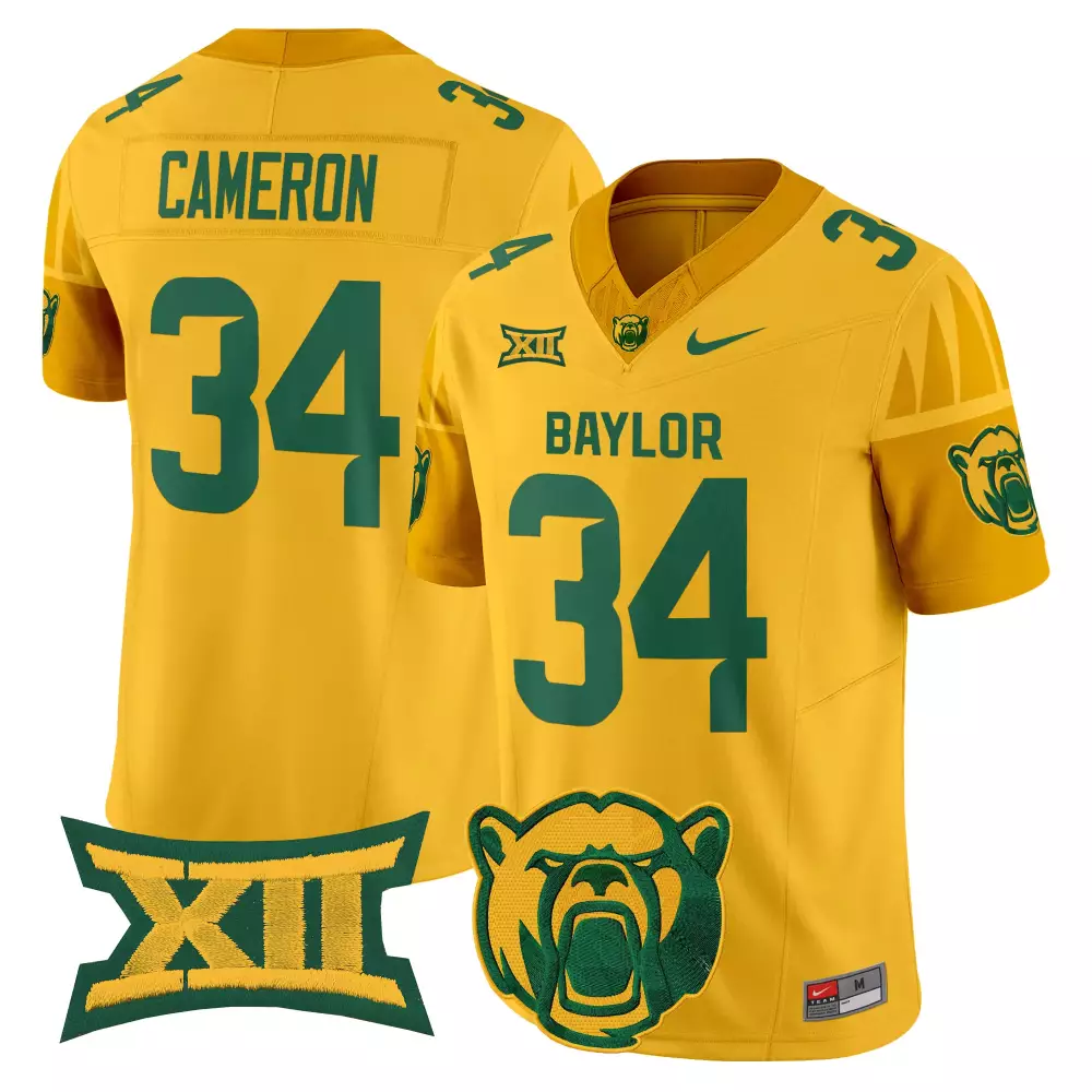 cameron 34 men s vapor jersey baylor bears yellow 2025 limited edition embroidered xii patch