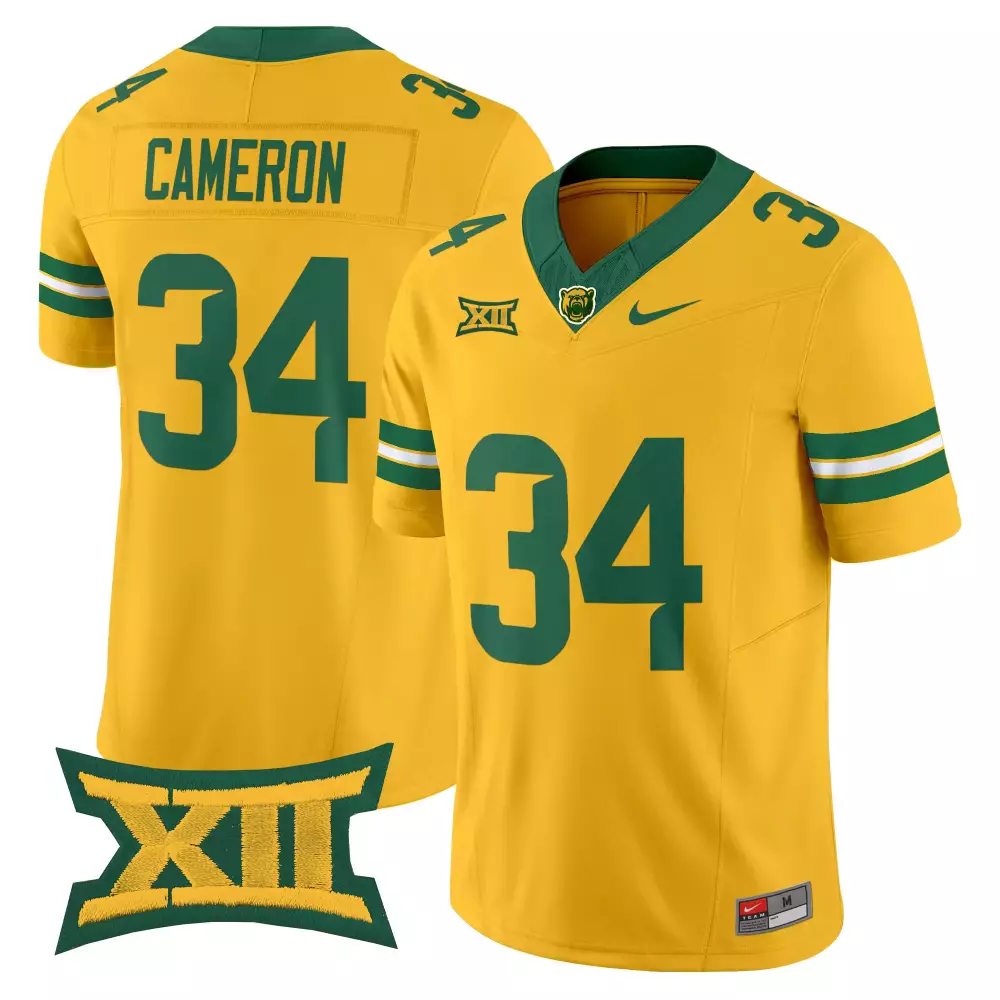 cameron 34 men s vapor jersey baylor bears yellow 2025 limited edition embroidered xii patch