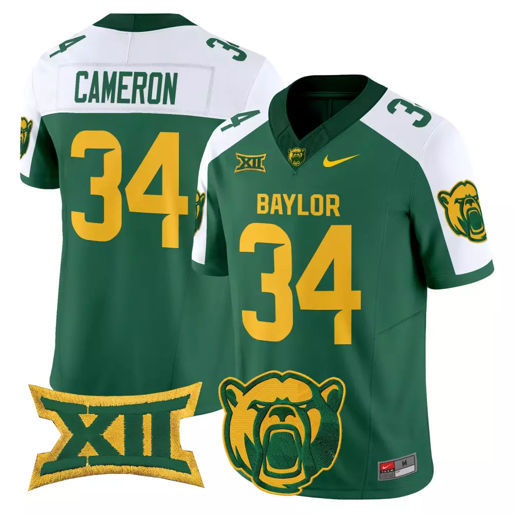 Cameron 34 Men'S Baylor Bears Green Stitched Jersey With Big 12 Patch 2025