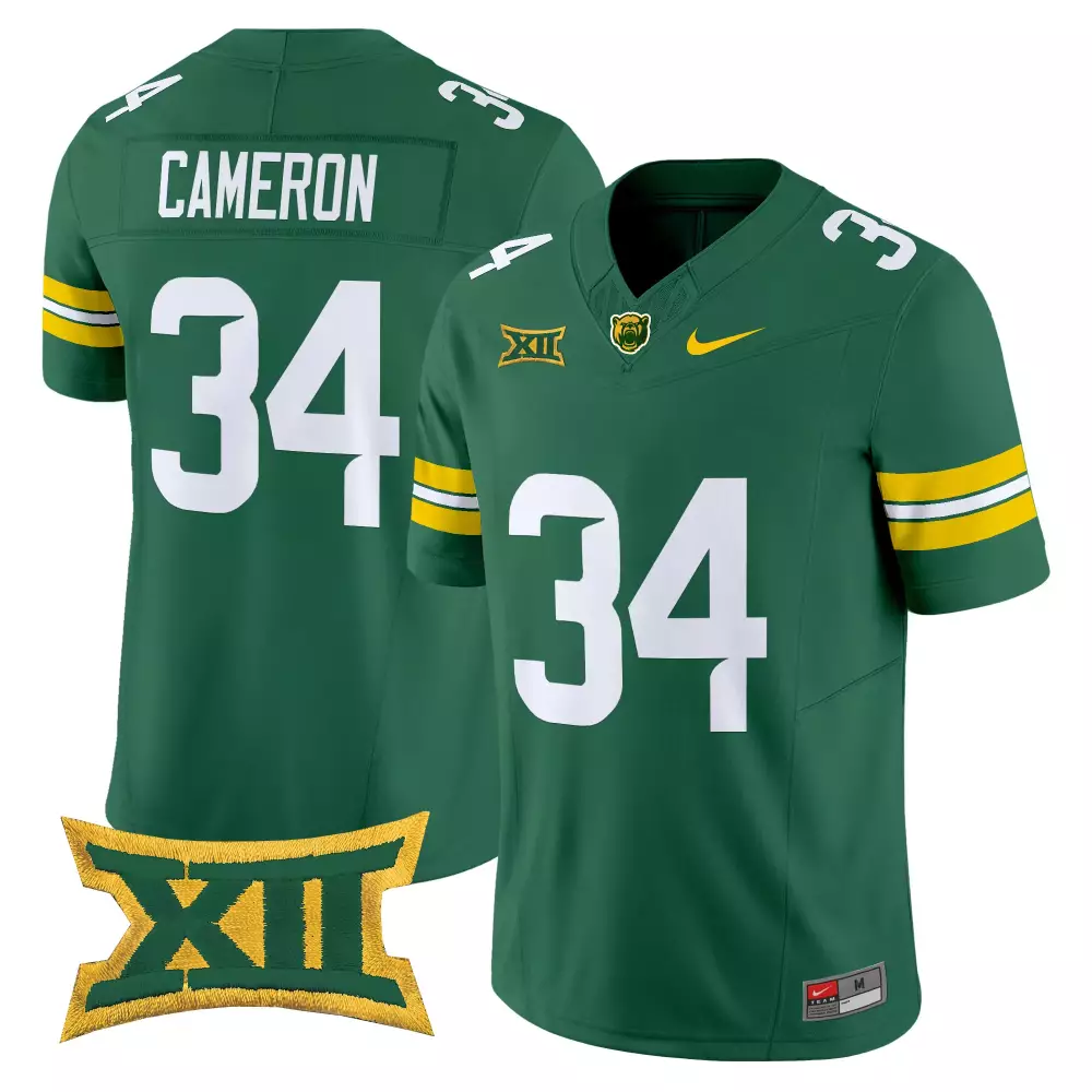 Cameron 34 Men'S Stitched Jersey Baylor Bears 2025 Green Xii Patch