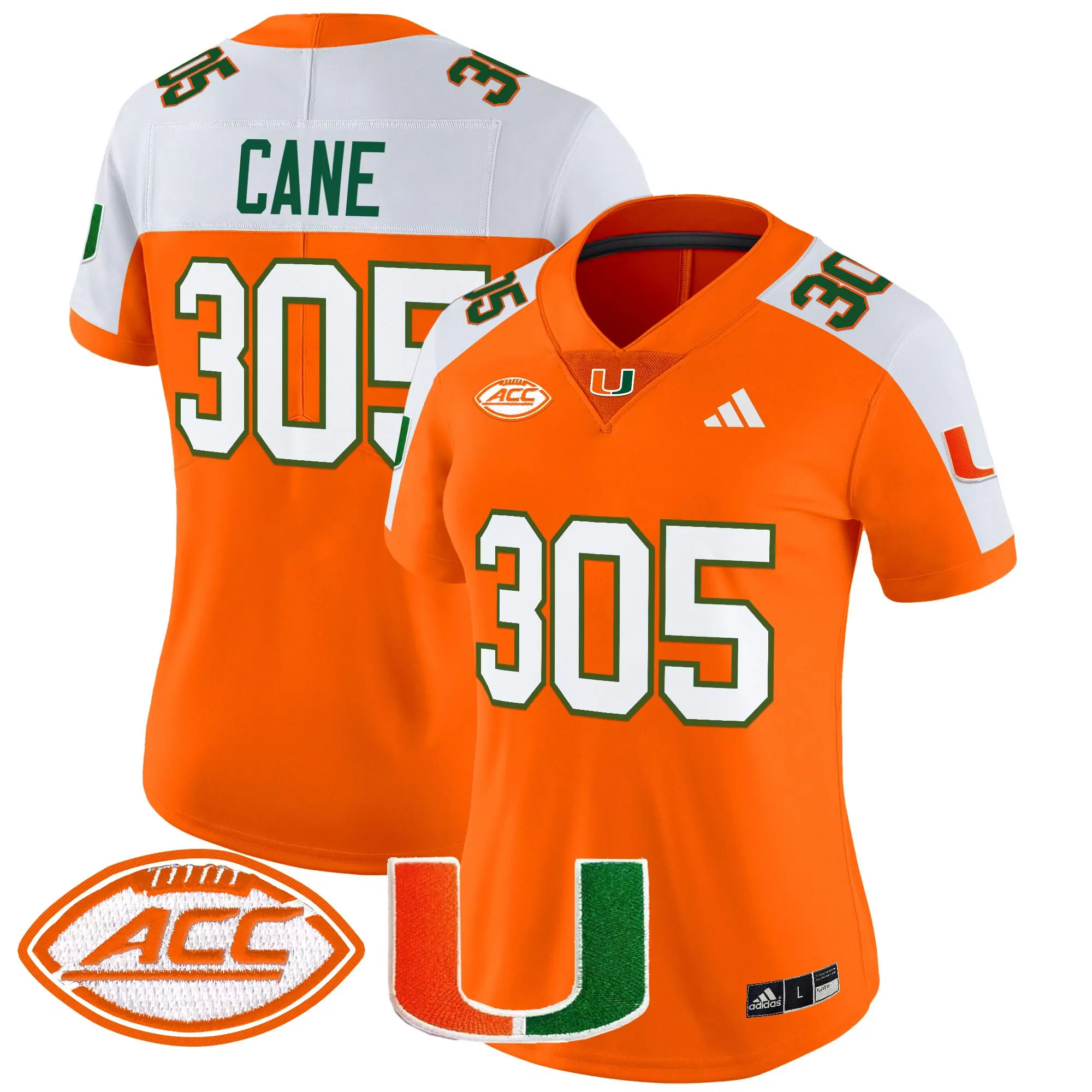 Cane 305 Men'S Orange All Stitched Jersey With Name Patch Miami Hurricanes 2025