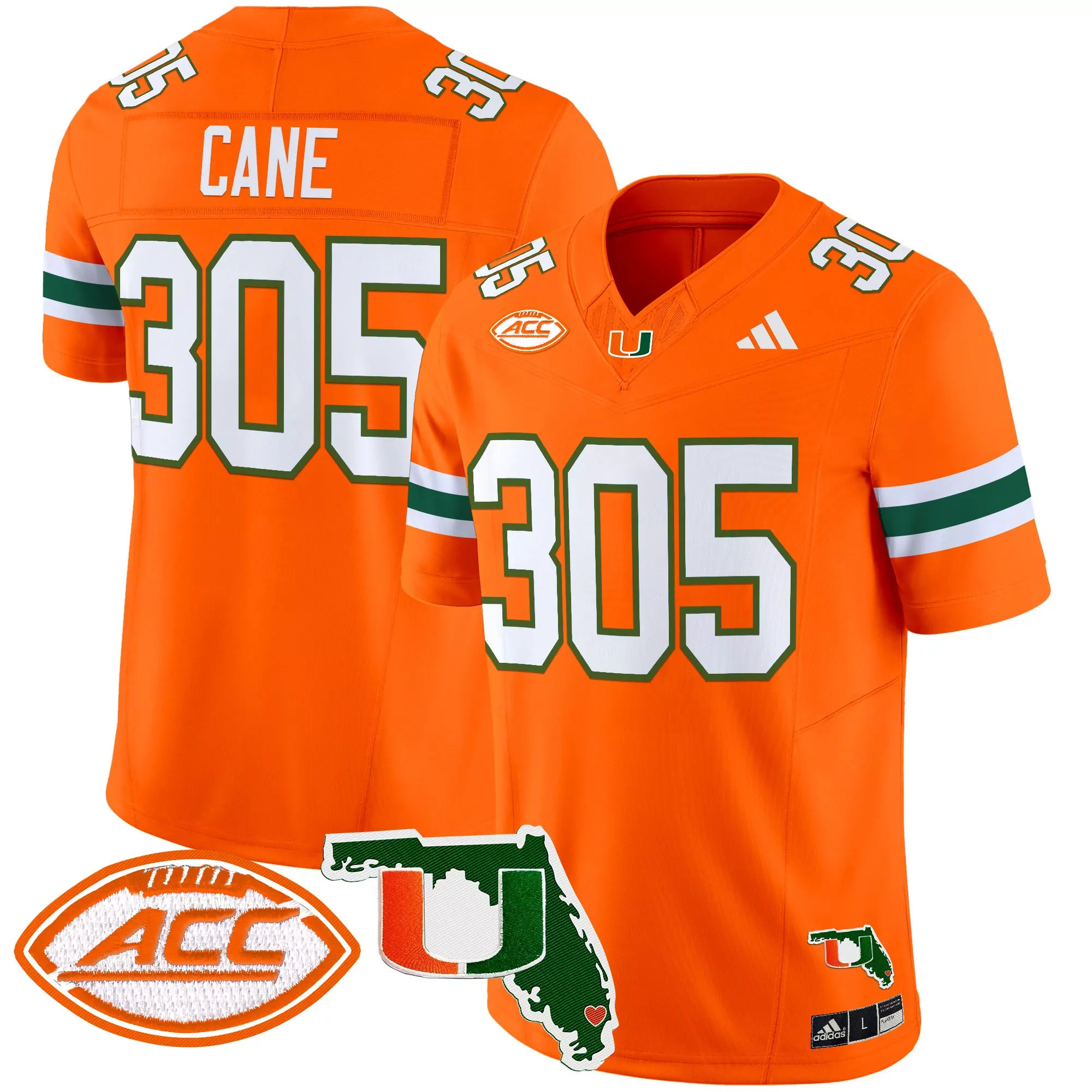 Cane 305 Men'S Orange All Stitched Jersey With Name Patch Miami Hurricanes 2025
