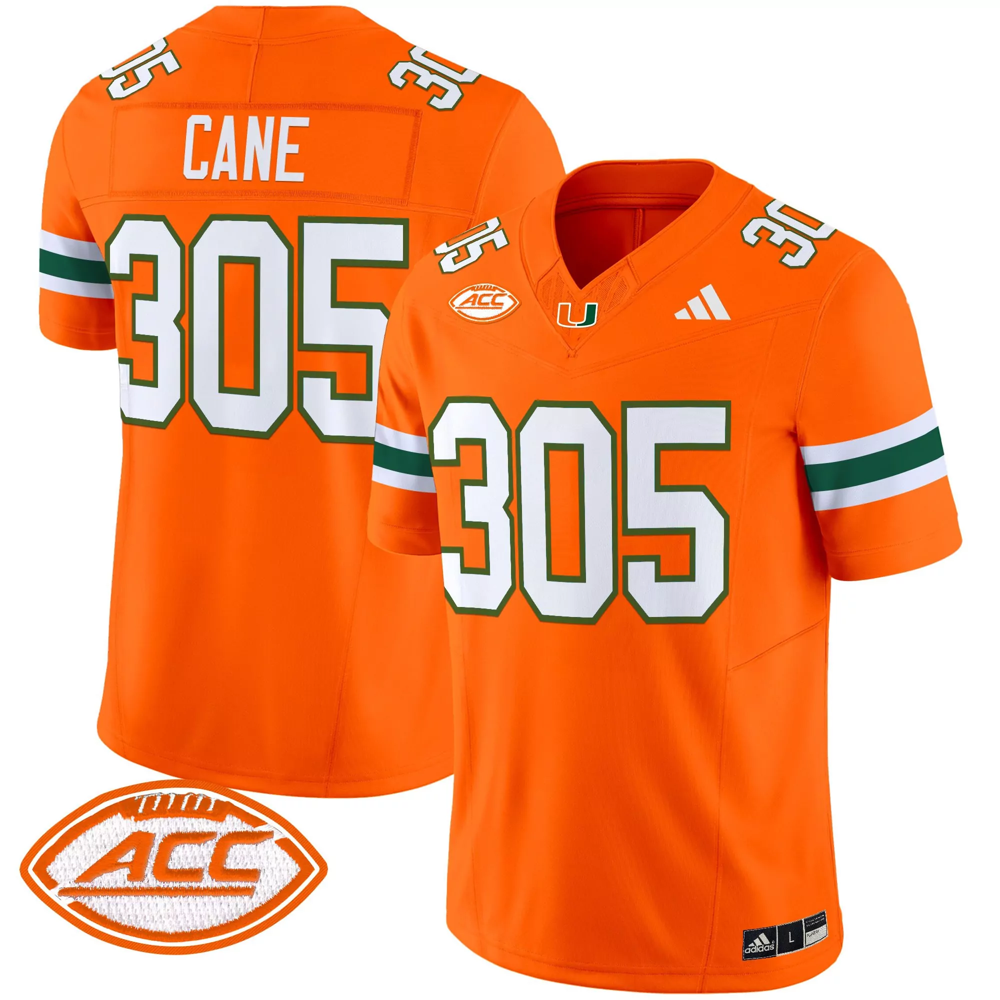Cane 305 Men'S Orange All Stitched Jersey With Name Patch Miami Hurricanes 2025