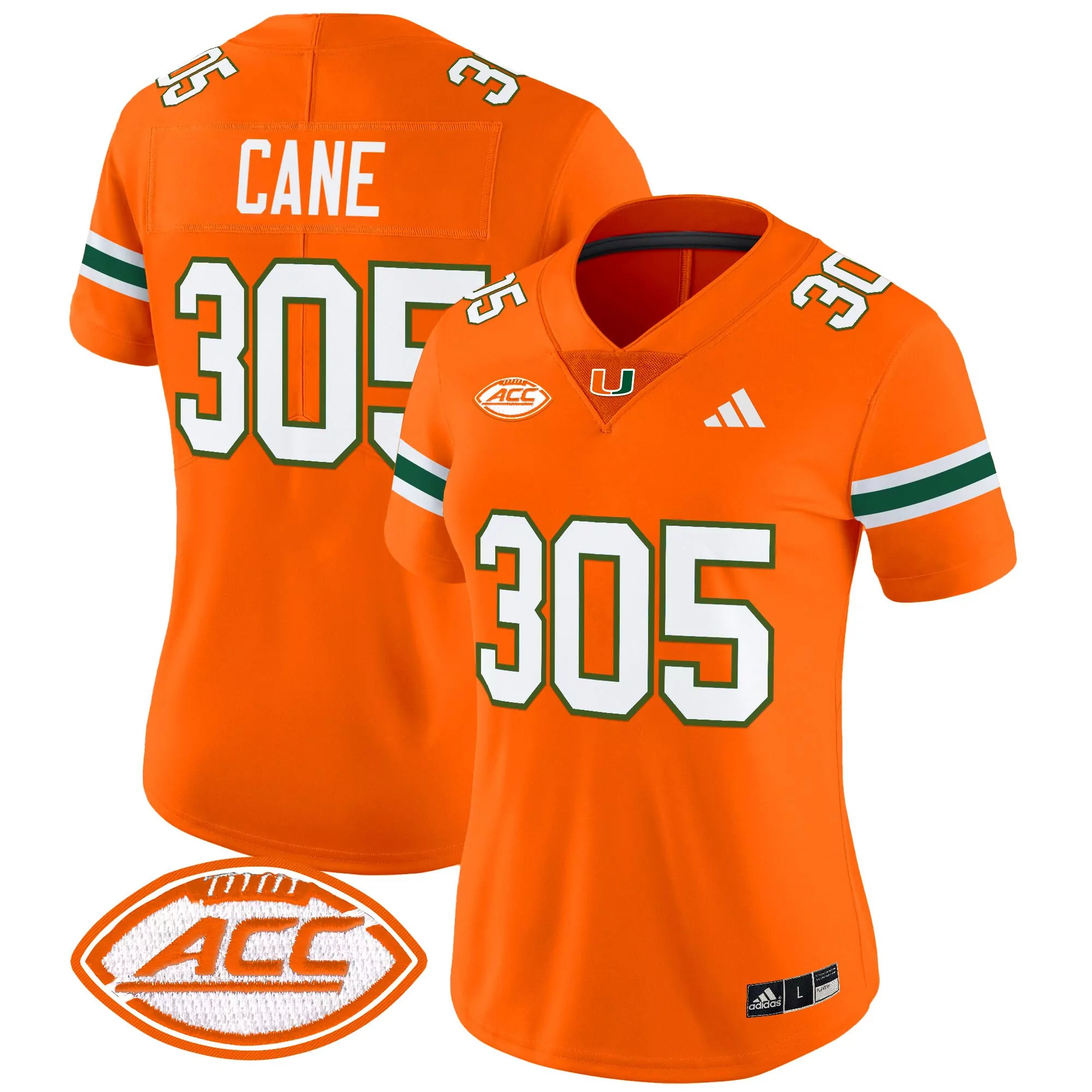 Cane 305 Men'S Stitched Vapor Jersey With Acc Patch 2025 White Miami Hurricanes