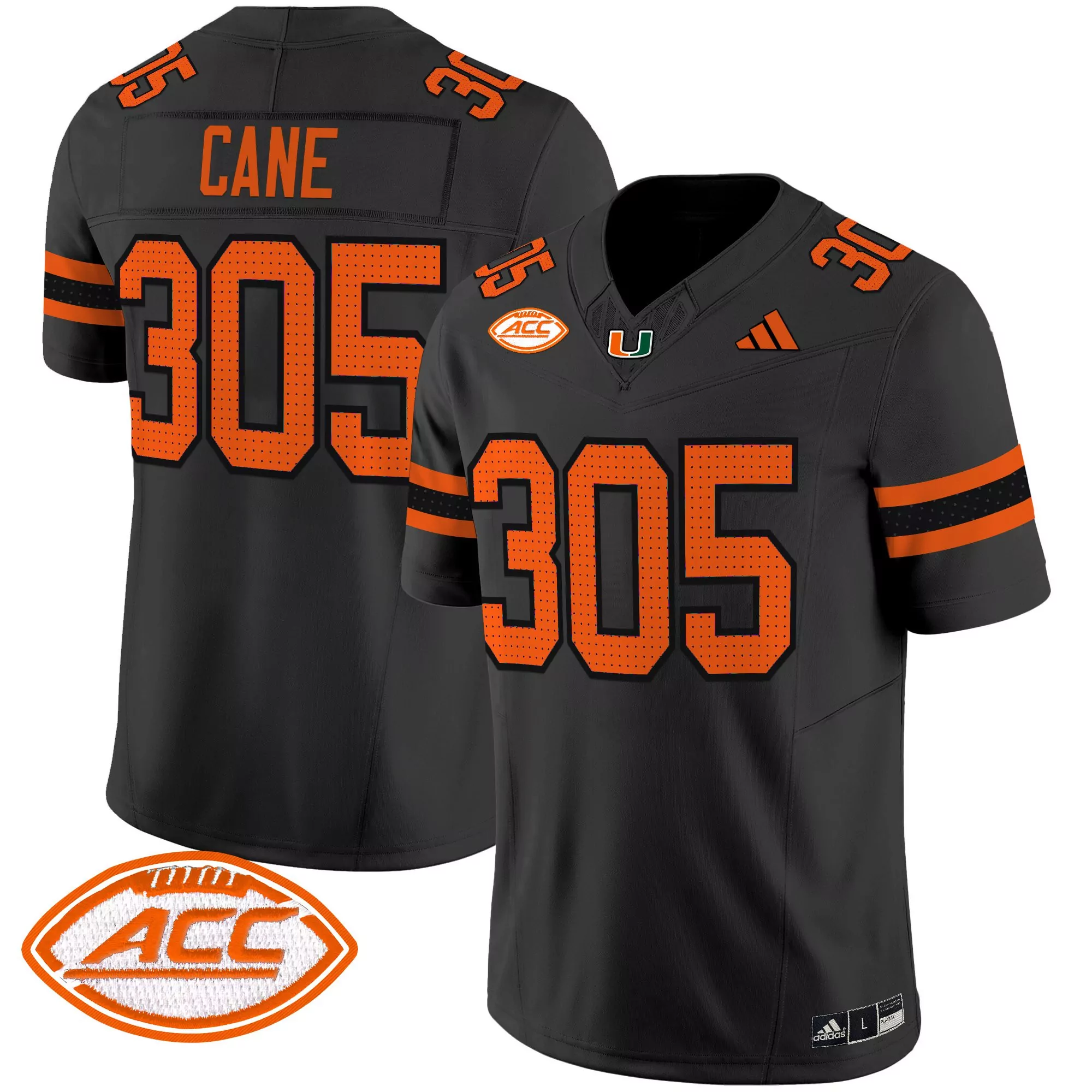 Cane 305 Men'S Stitched Vapor Jersey With Acc Patch 2025 White Miami Hurricanes