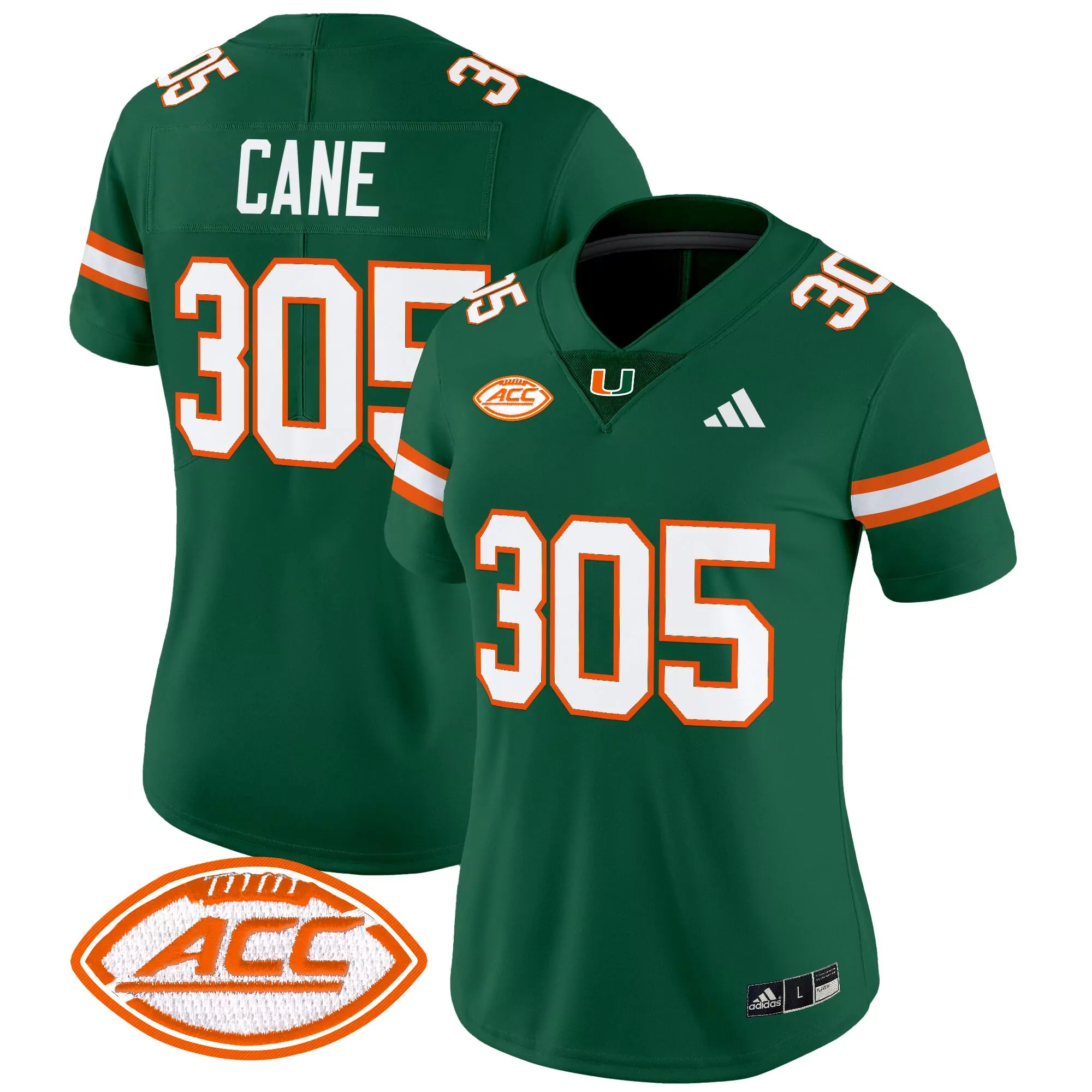 cane 305 women s stitched vapor jersey miami hurricanes green 2025 acc patch