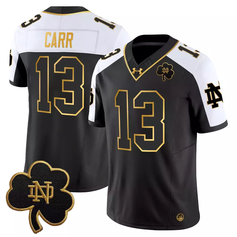 carr 13 men s vapor jersey notre dame fighting irish 2025 black stitched shamrock patch
