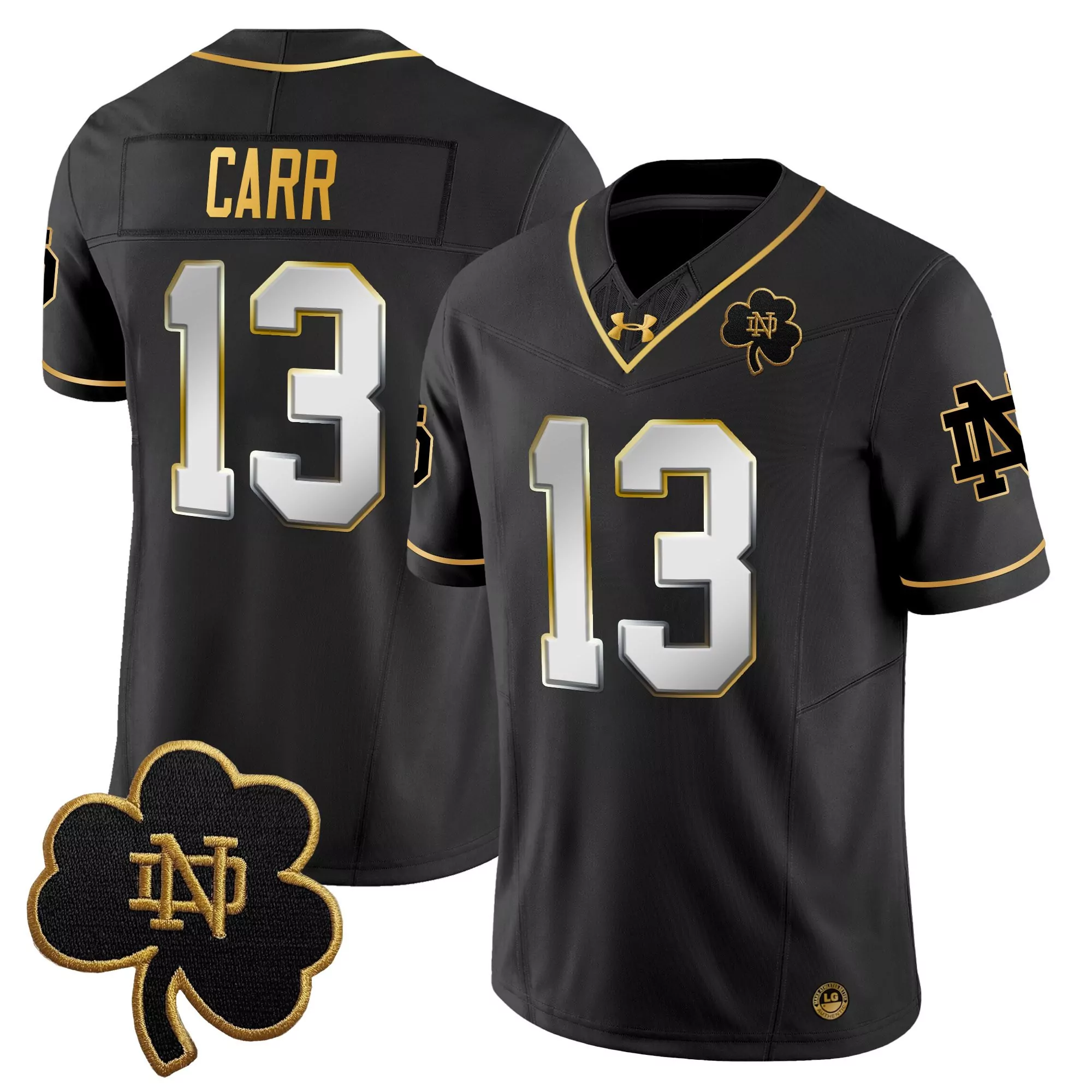 Carr 13 Men'S Notre Dame Fighting Irish Black Stitched Jersey 2025 With Name Patch