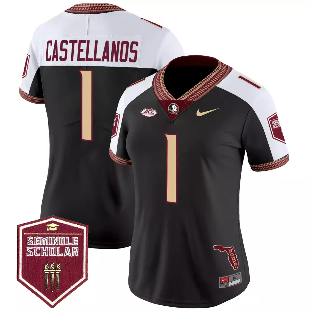 castellanos 1 women s black vapor jersey 2025 seminole scholar patch florida state seminoles 1