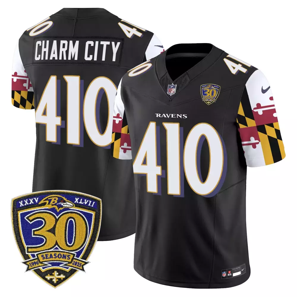 Charm City 410 Men'S Stitched Vapor Jersey Ravens White 2023 Edition Name Patch
