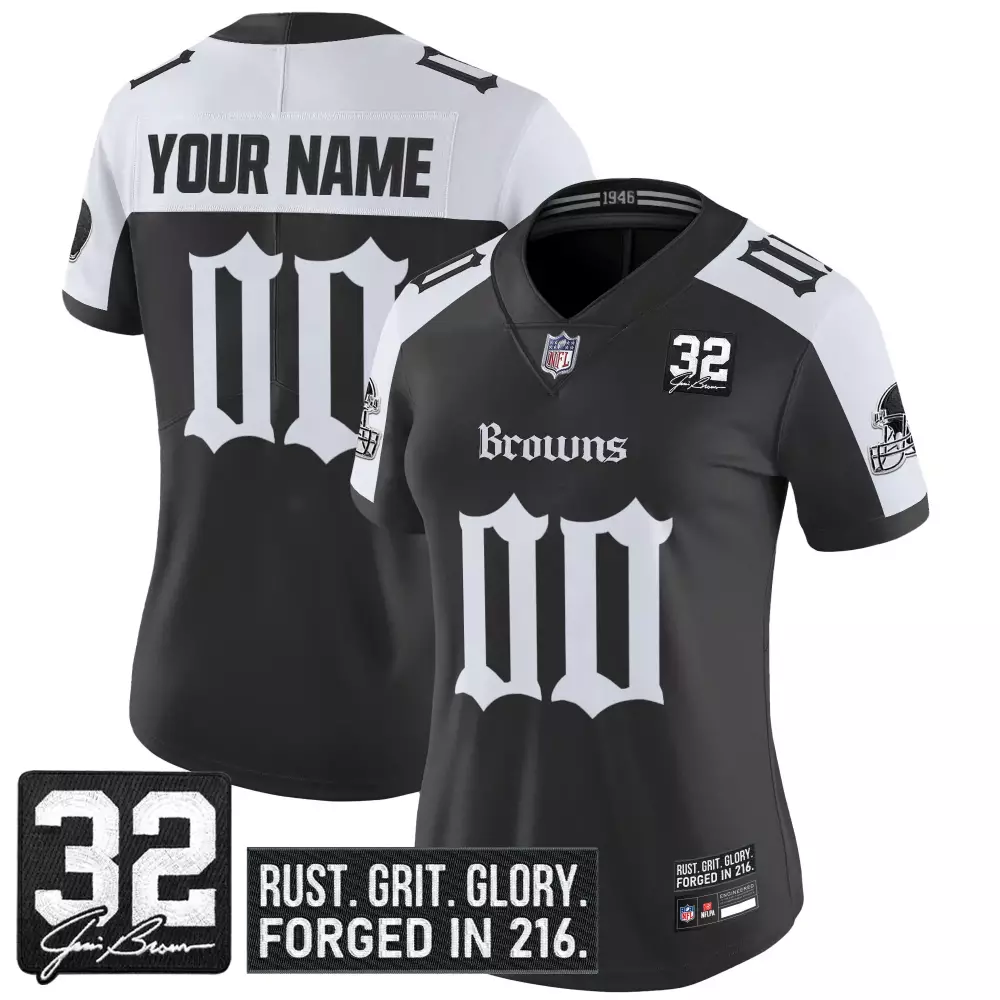 cleveland browns women s white stitched jersey custom name patch 2023 32 jim brown