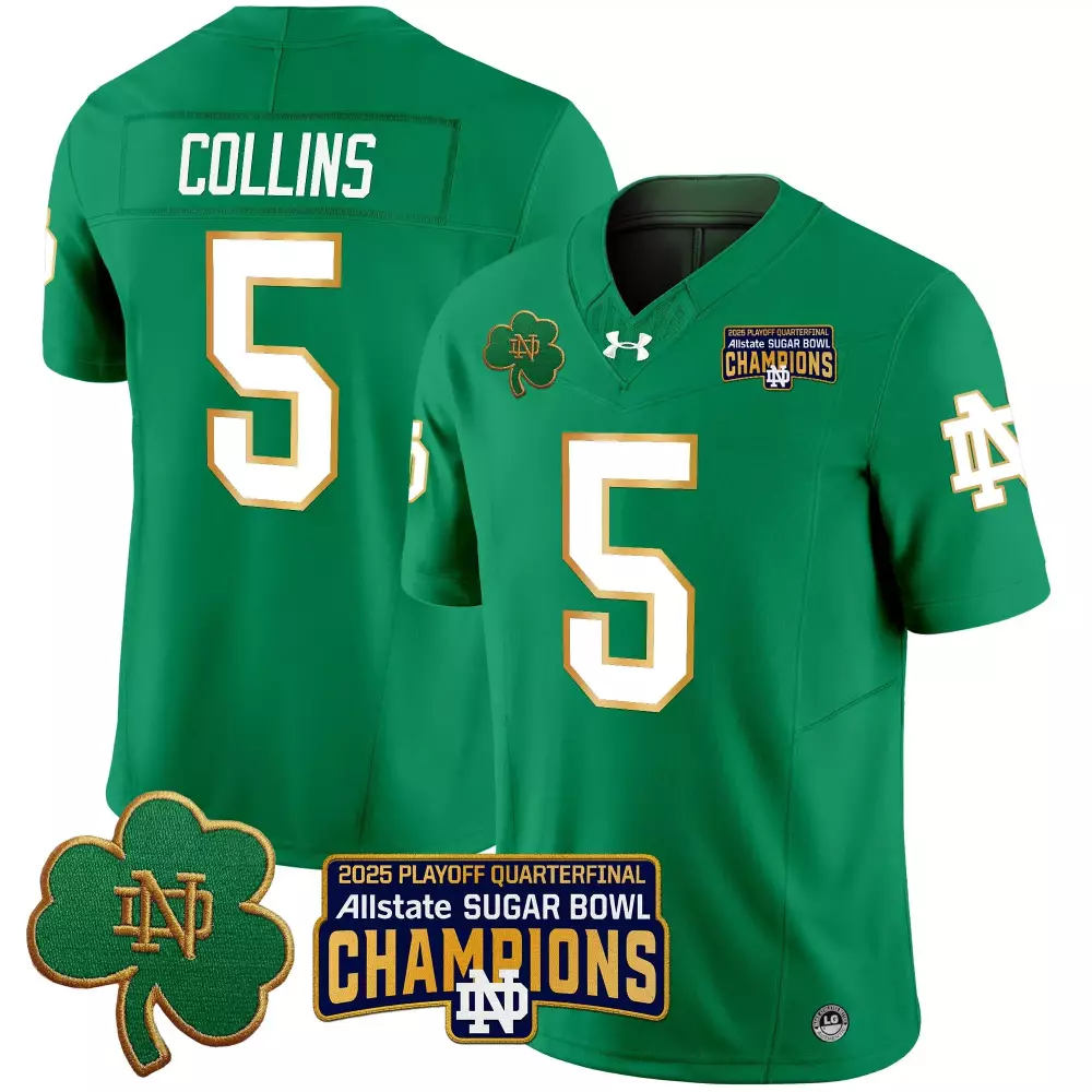 collins 5 men s stitched vapor jersey notre dame fighting irish green 2025 sugar bowl champions