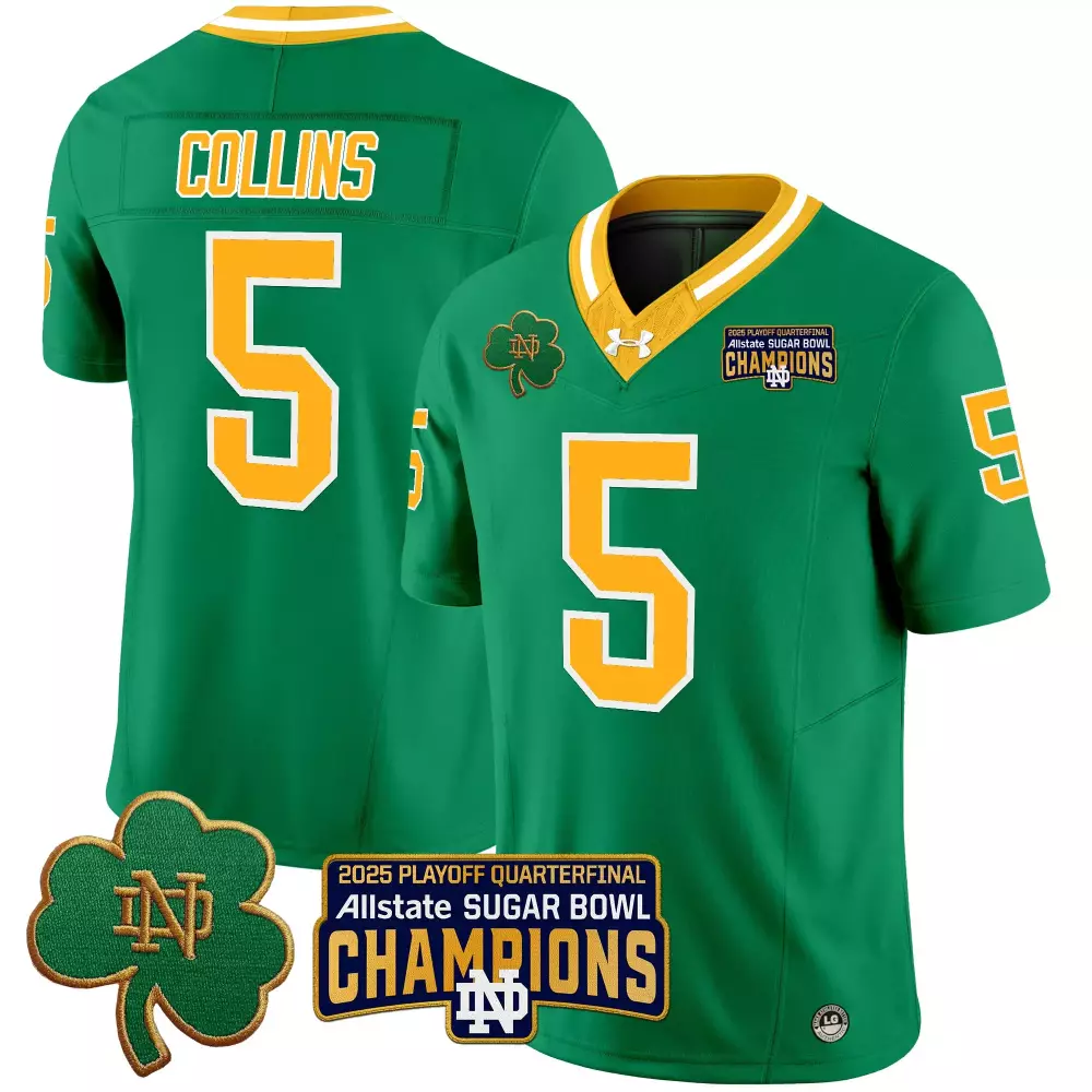 collins 5 men s stitched vapor jersey notre dame fighting irish green 2025 sugar bowl champions