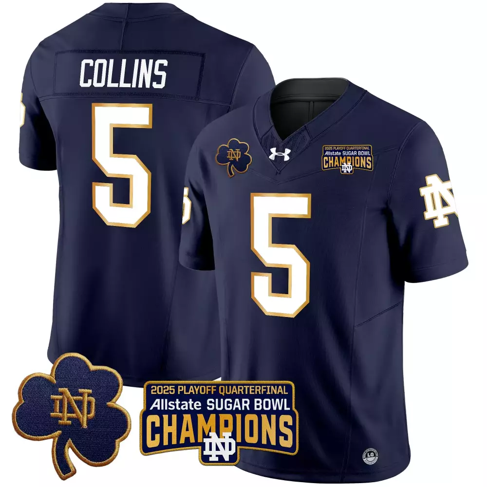 Collins 5 Men'S Stitched Vapor Jersey Notre Dame Fighting Irish Navy 2025 Sugar Bowl Champions