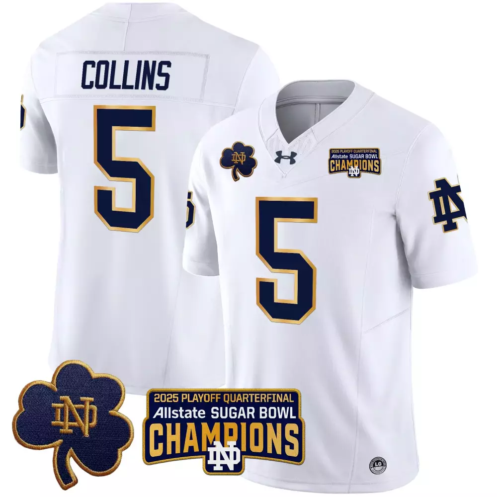 Collins 5 Men'S Stitched Vapor Jersey Notre Dame Fighting Irish Navy 2025 Sugar Bowl Champions