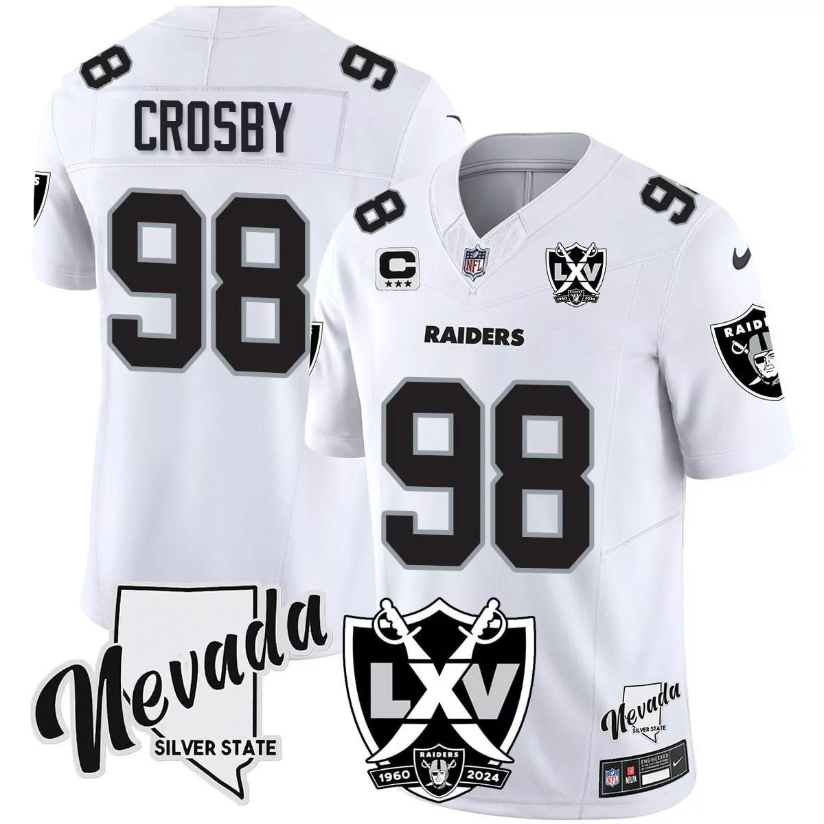 Crosby 98 Men'S Stitched Vapor Jersey Raiders White Lxv Patch 2024 3