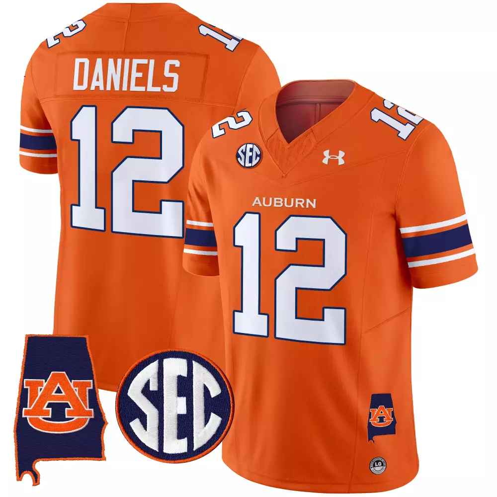 Daniels 12 Auburn Orange Men'S Stitched Jersey With Name Patch 2023 Sec