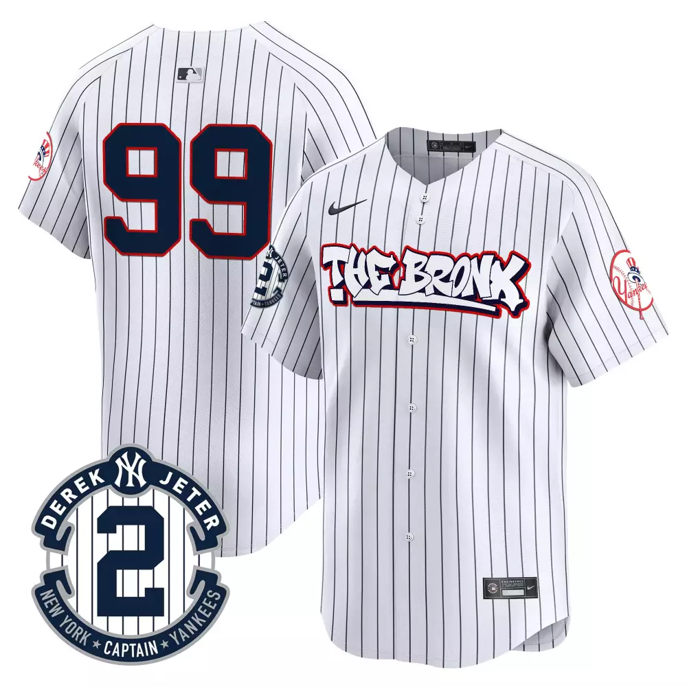 Derek Jeter 2 Yankees The Bronx Graffiti Style Stitched Jersey | White 2023 for Men, Women & Youth