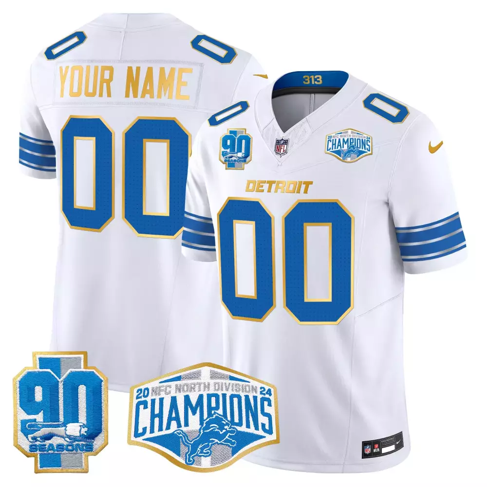detroit lions 2023 nfc north champions custom jersey all stitched white name patch unisex style