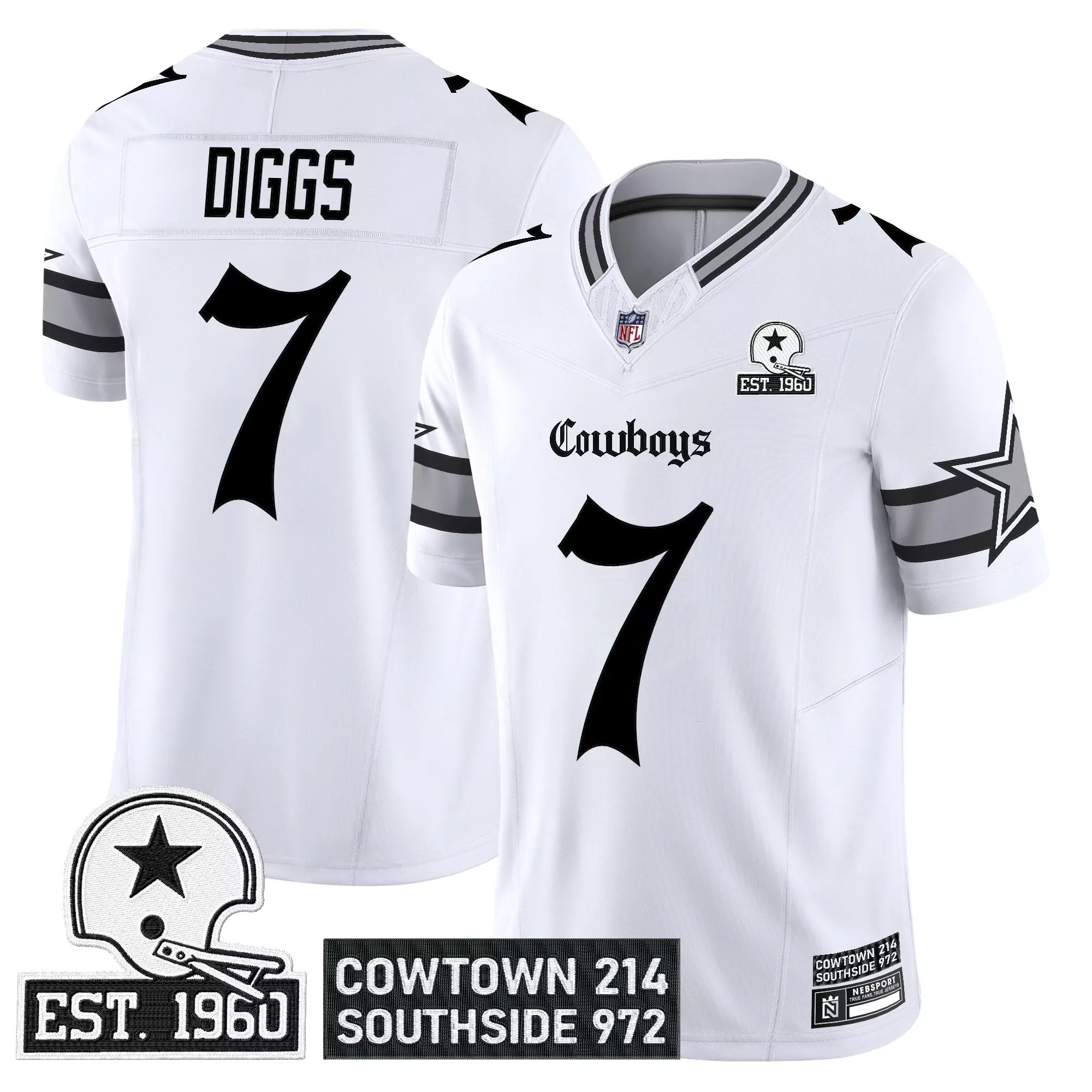 Diggs 7 Men'S Stitched Jersey White Dallas Cowboys 1960 Edition Name Patch